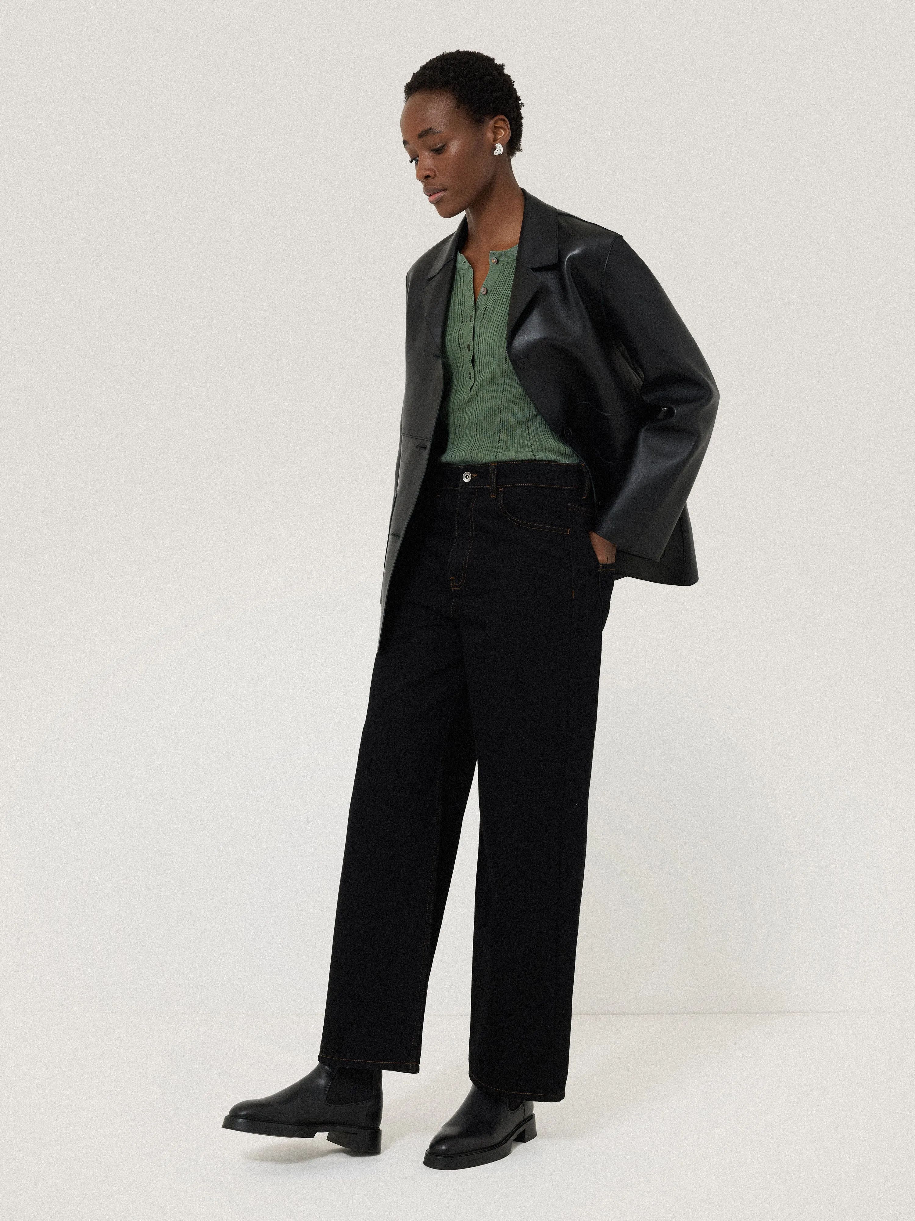 Rib Pointelle Henley Jumper | Green sold by Jigsaw product image thumbnail 5