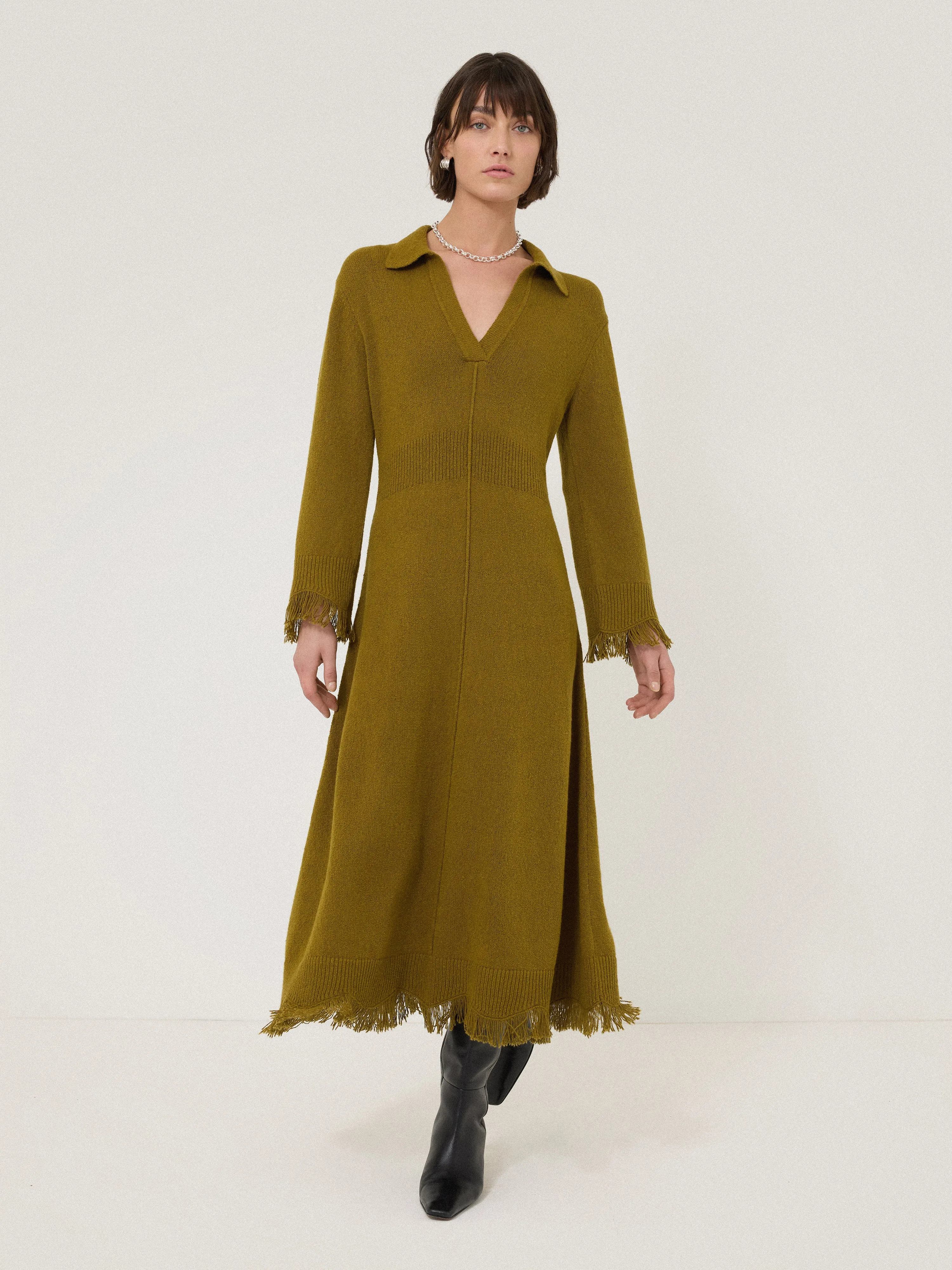Silk Blend Boucle Dress | Khaki sold by Jigsaw