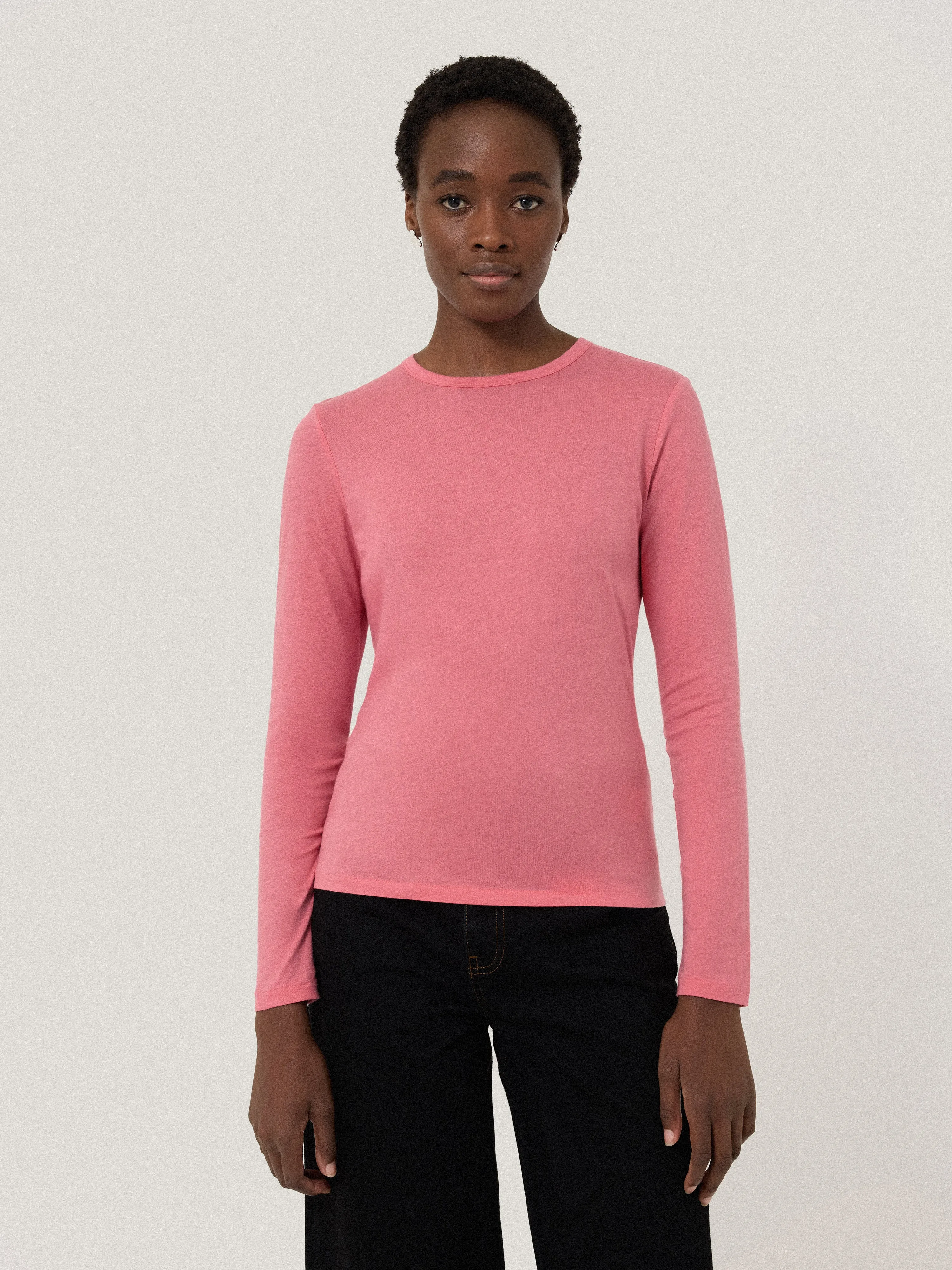 Supima Cotton Long Sleeve Tee | Pink Quartz sold by Jigsaw