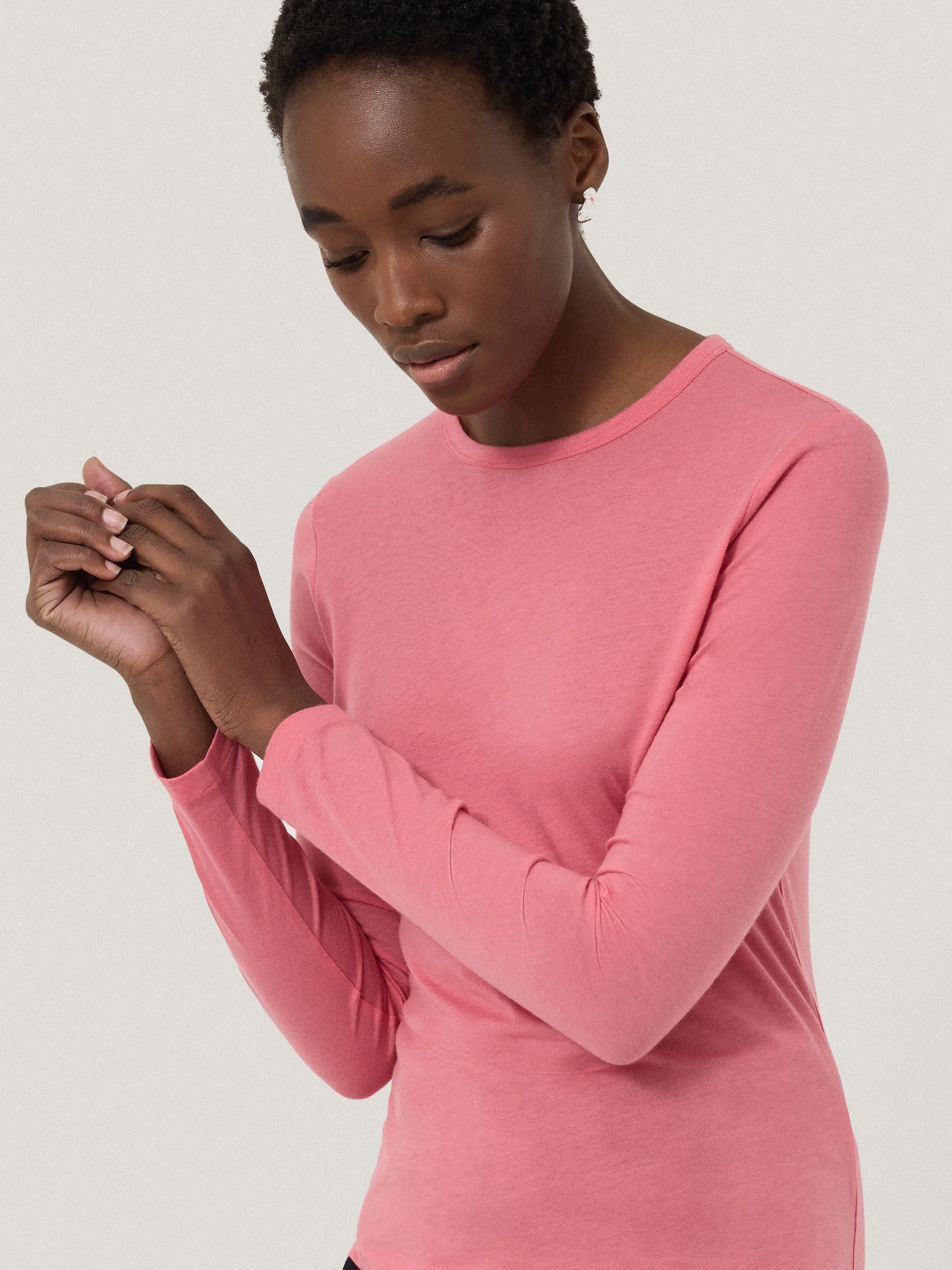 Supima Cotton Long Sleeve Tee | Pink Quartz sold by Jigsaw product image thumbnail 2