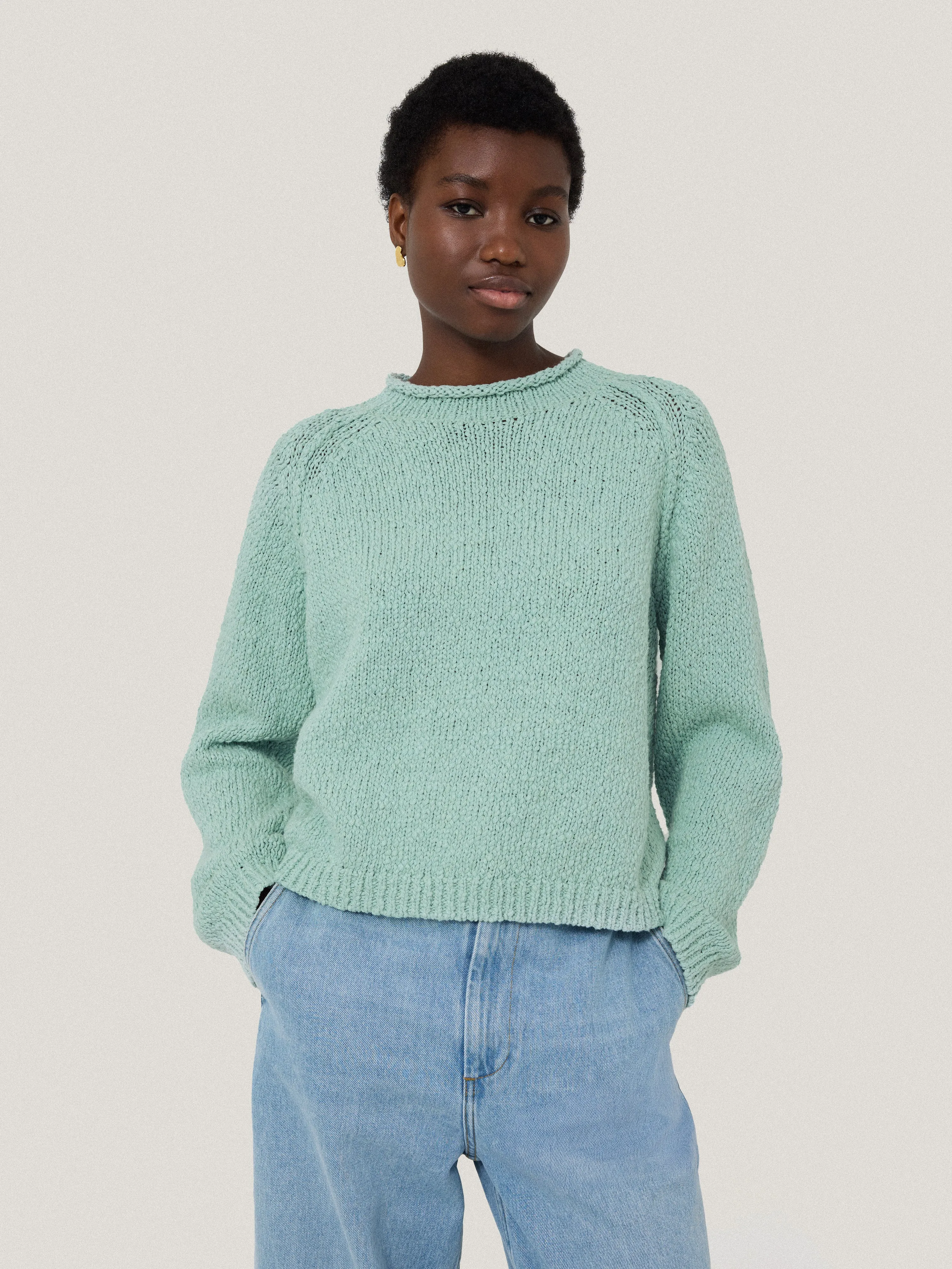 Chunky Textured Cotton Jumper | Mint sold by Jigsaw