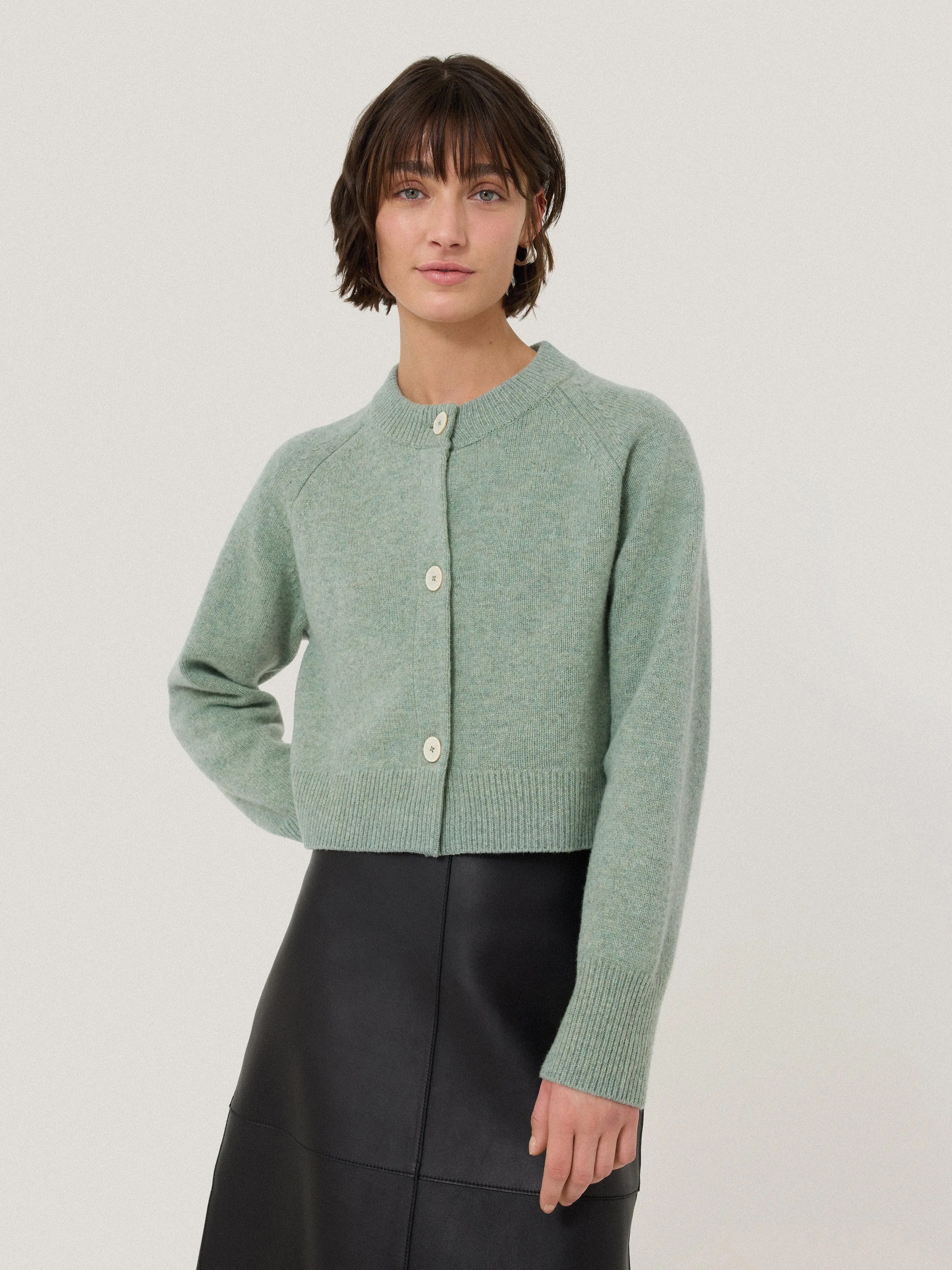Wool Cropped Cardigan | Mint sold by Jigsaw