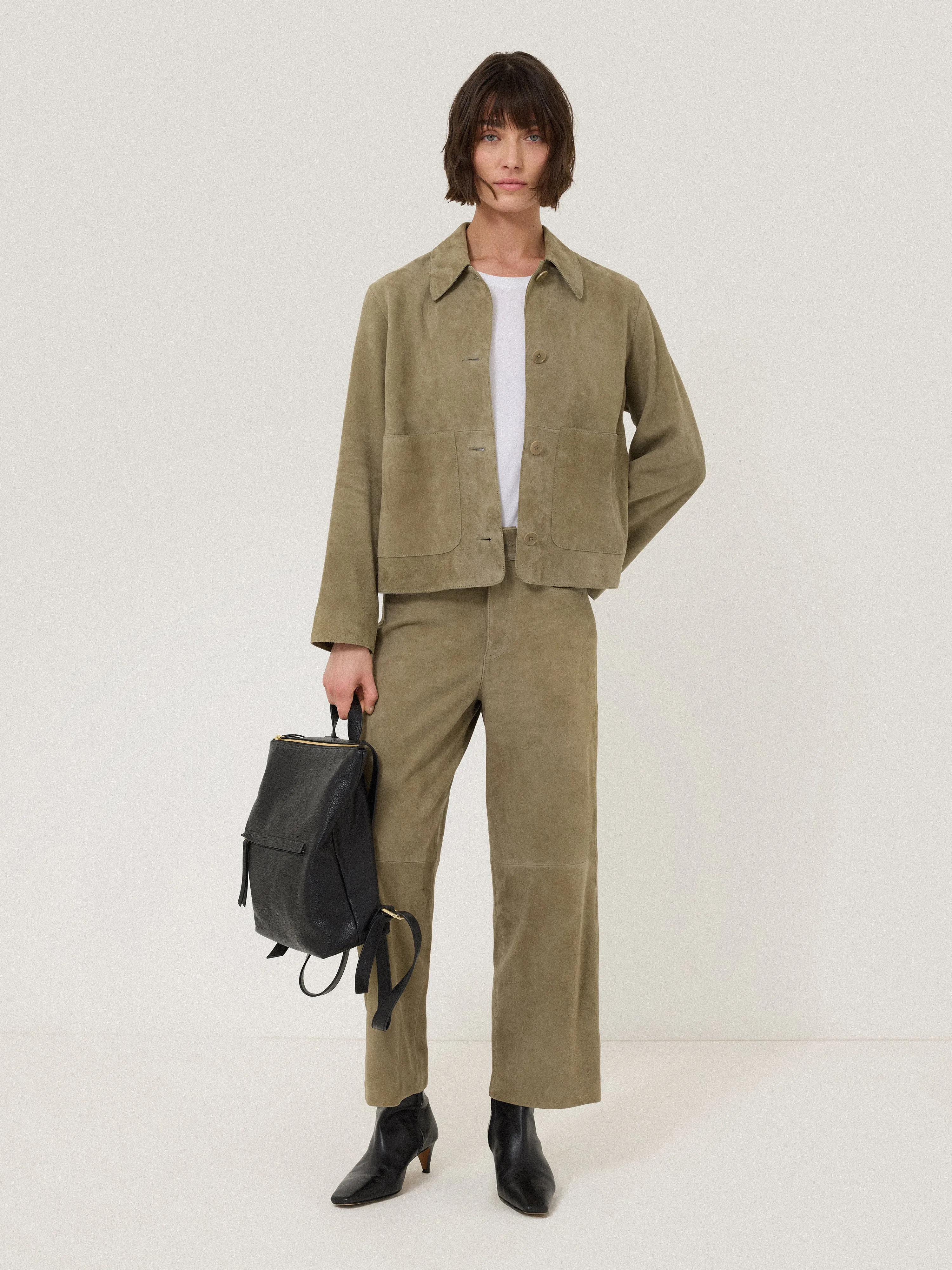 Suede Cropped Jacket | Green sold by Jigsaw product image thumbnail 3