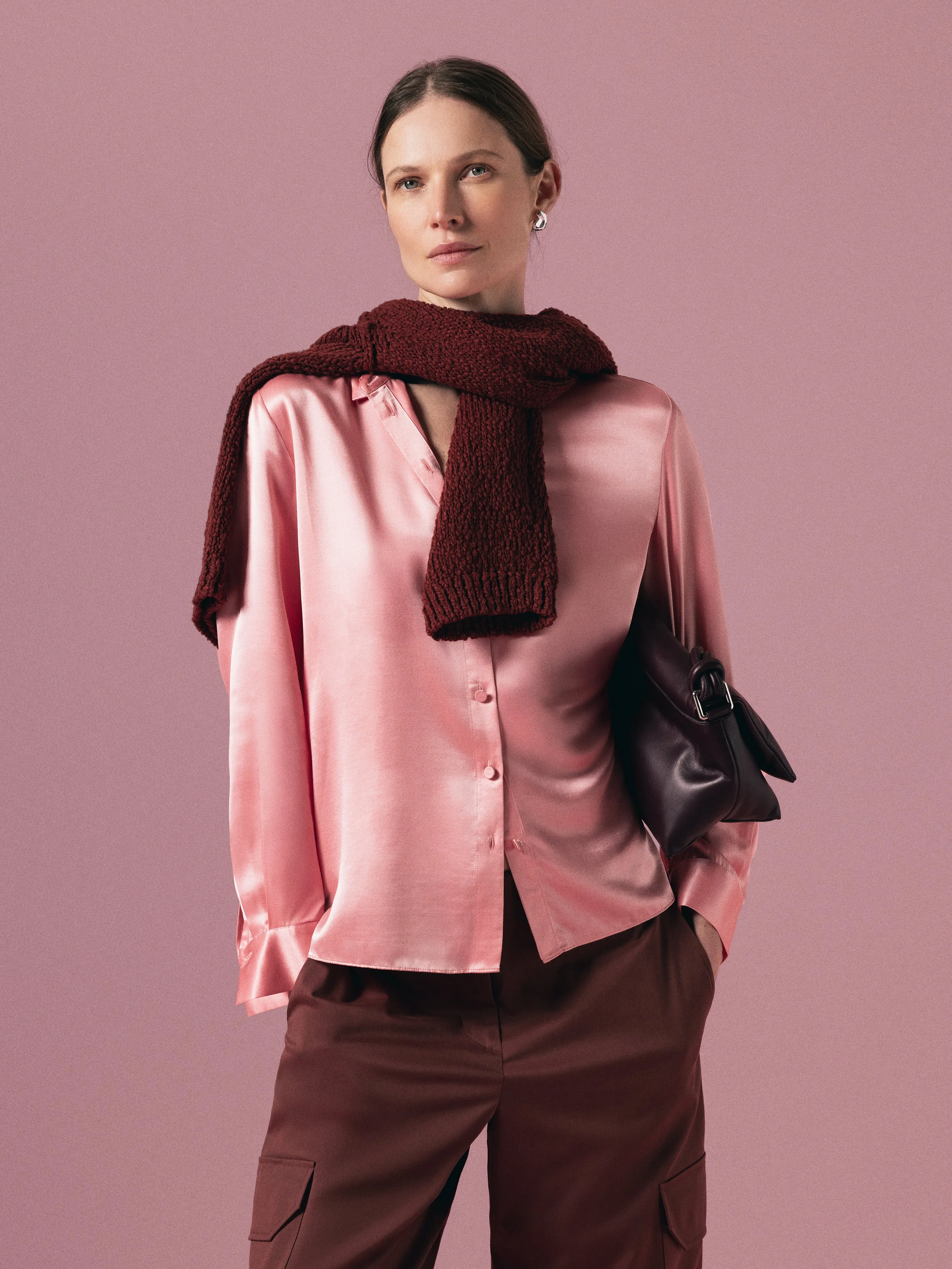 Silk Satin Blend Shirt | Pink sold by Jigsaw