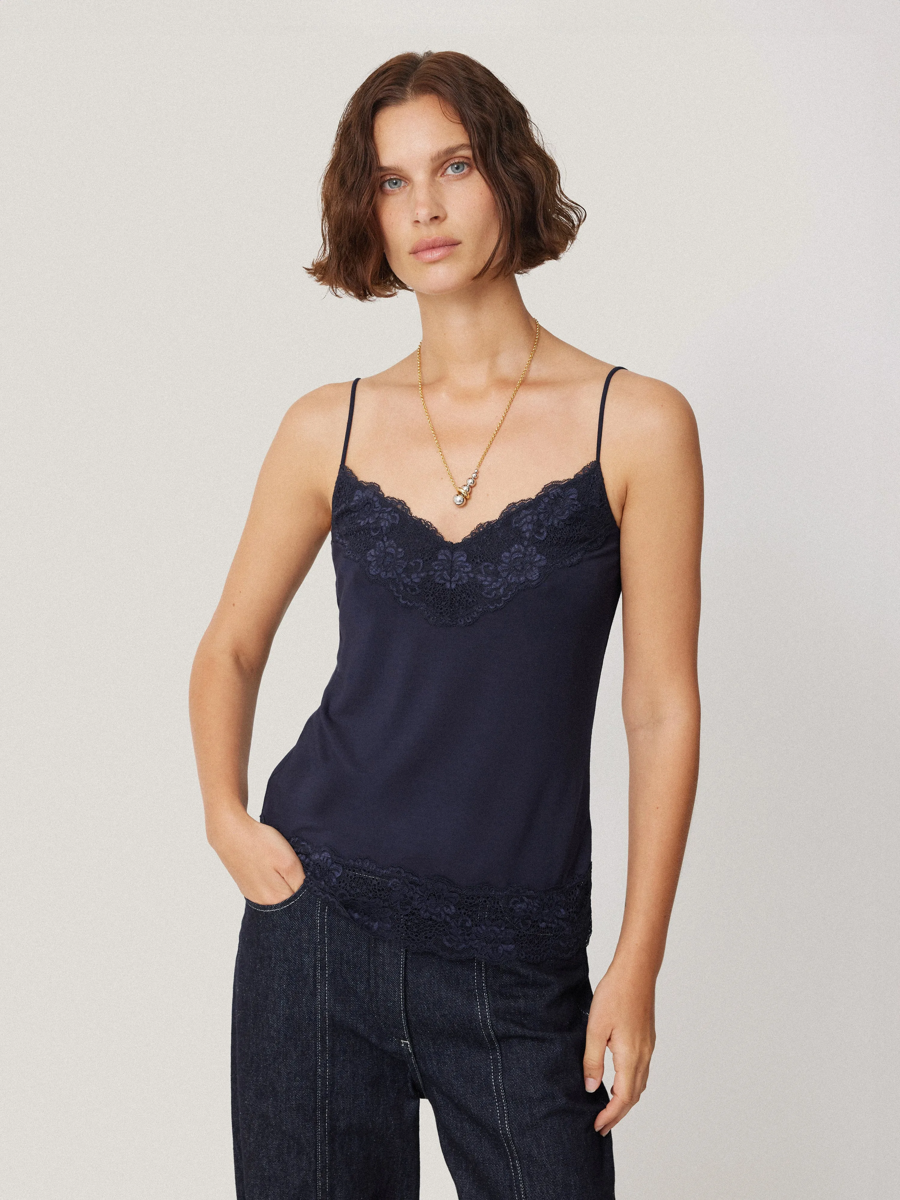 Modal Lace Vest | Navy sold by Jigsaw