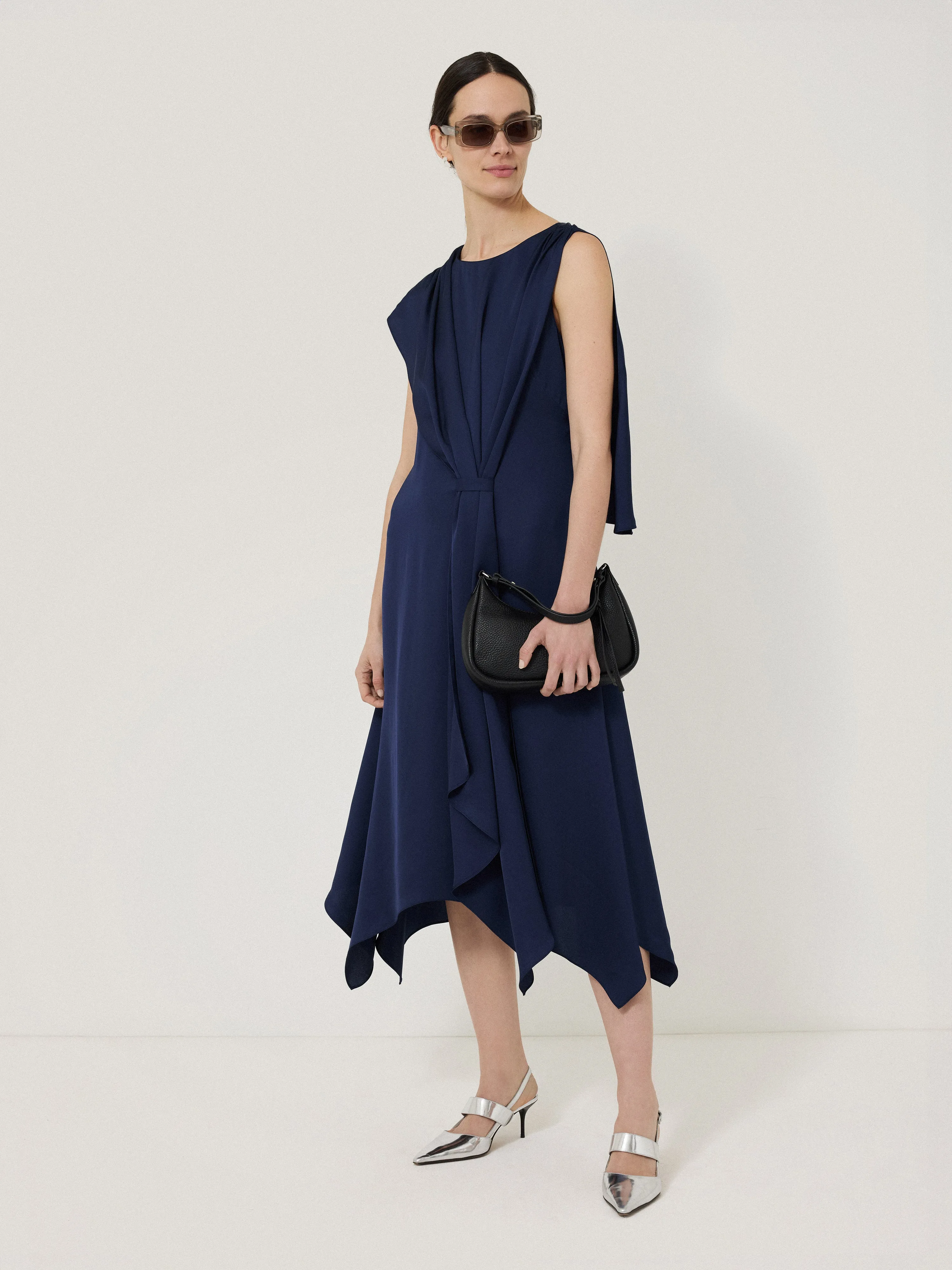 Draped Tie Detail Dress | Navy sold by Jigsaw product image thumbnail 3