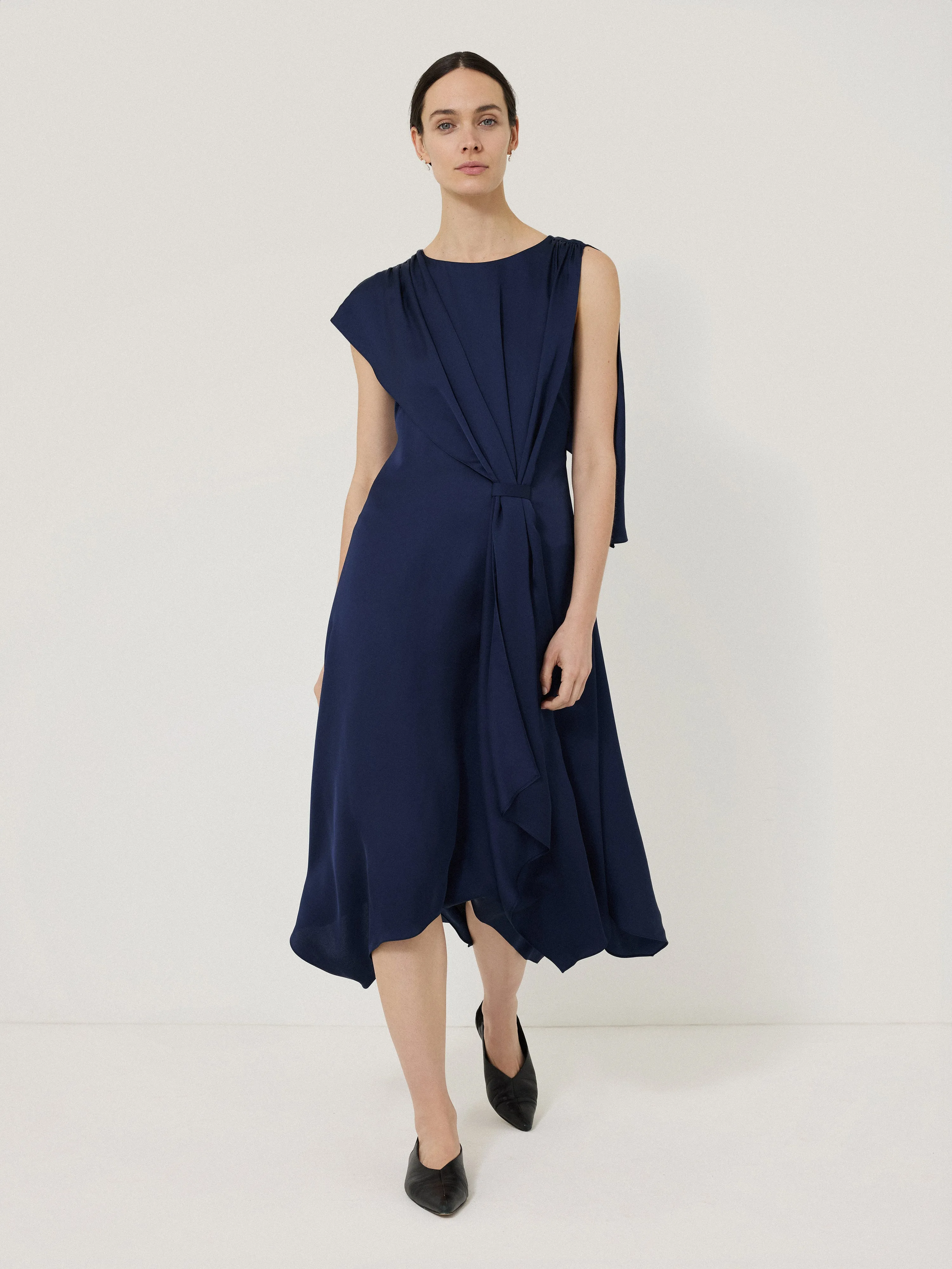 Draped Tie Detail Dress | Navy sold by Jigsaw