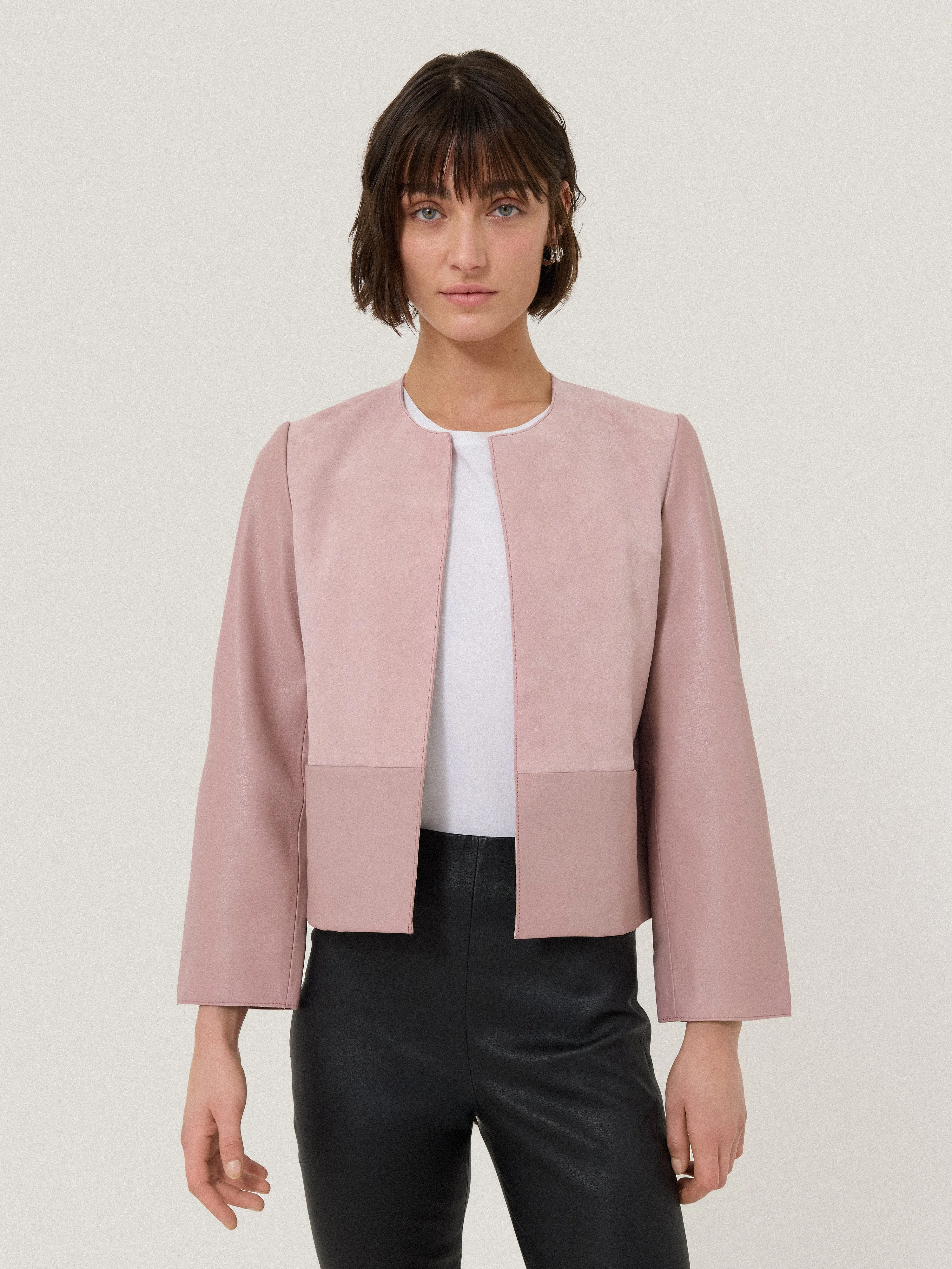 Nakoa Leather Mix Jacket | Pink sold by Jigsaw