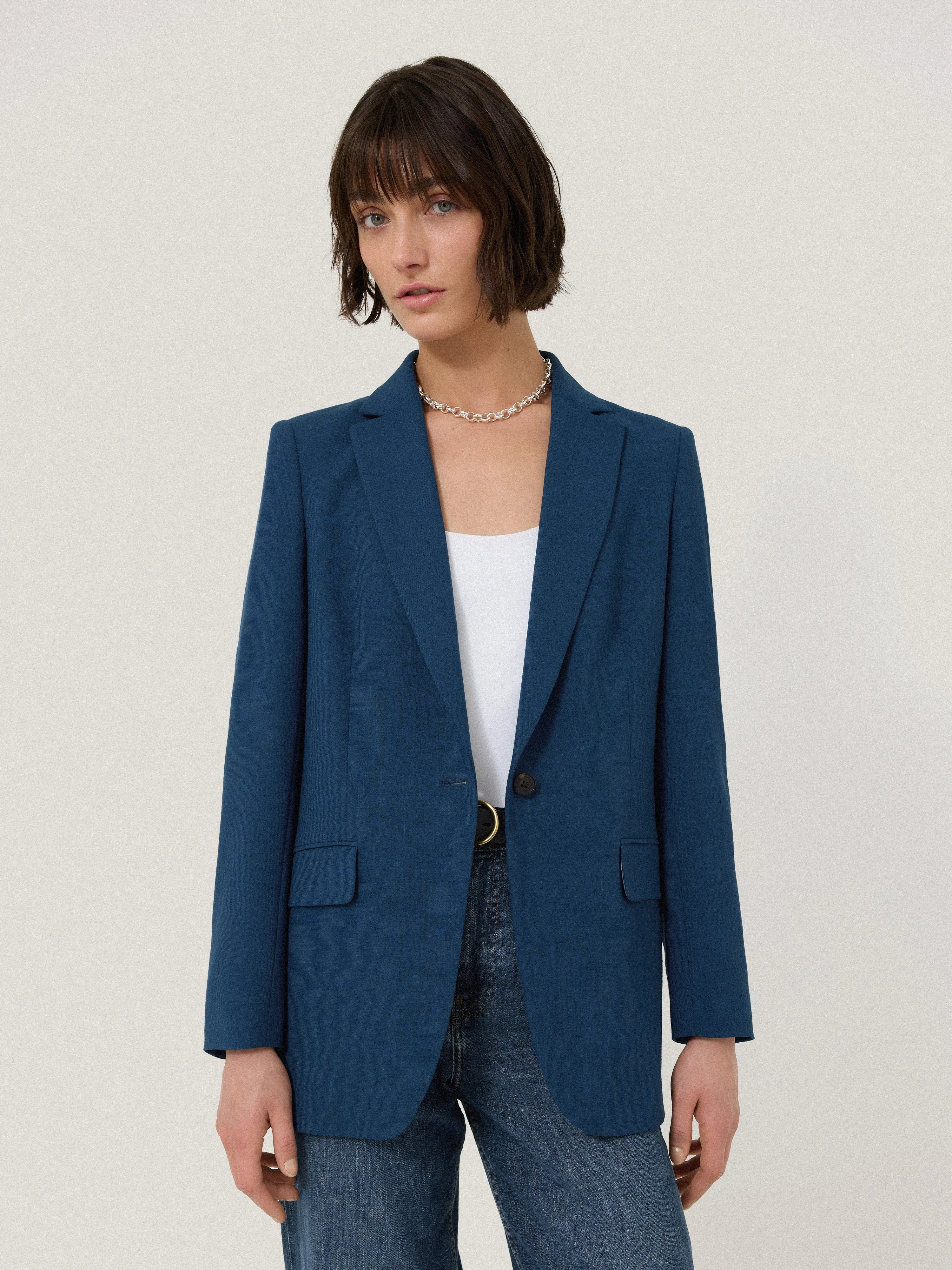 Knox Crosshatch Blazer | Blue sold by Jigsaw