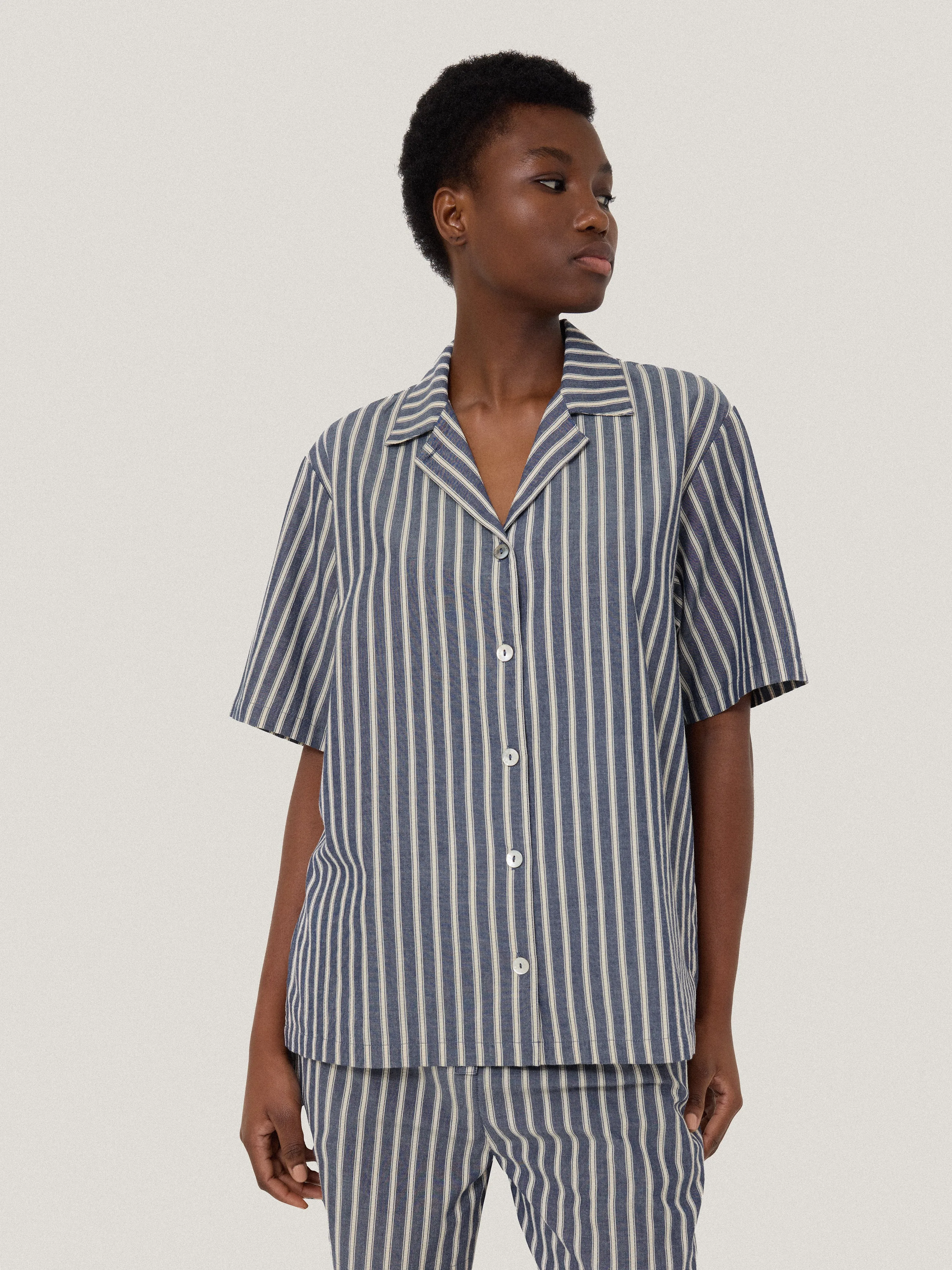 Cotton Stripe Short Pyjama | Blue sold by Jigsaw product image thumbnail 2