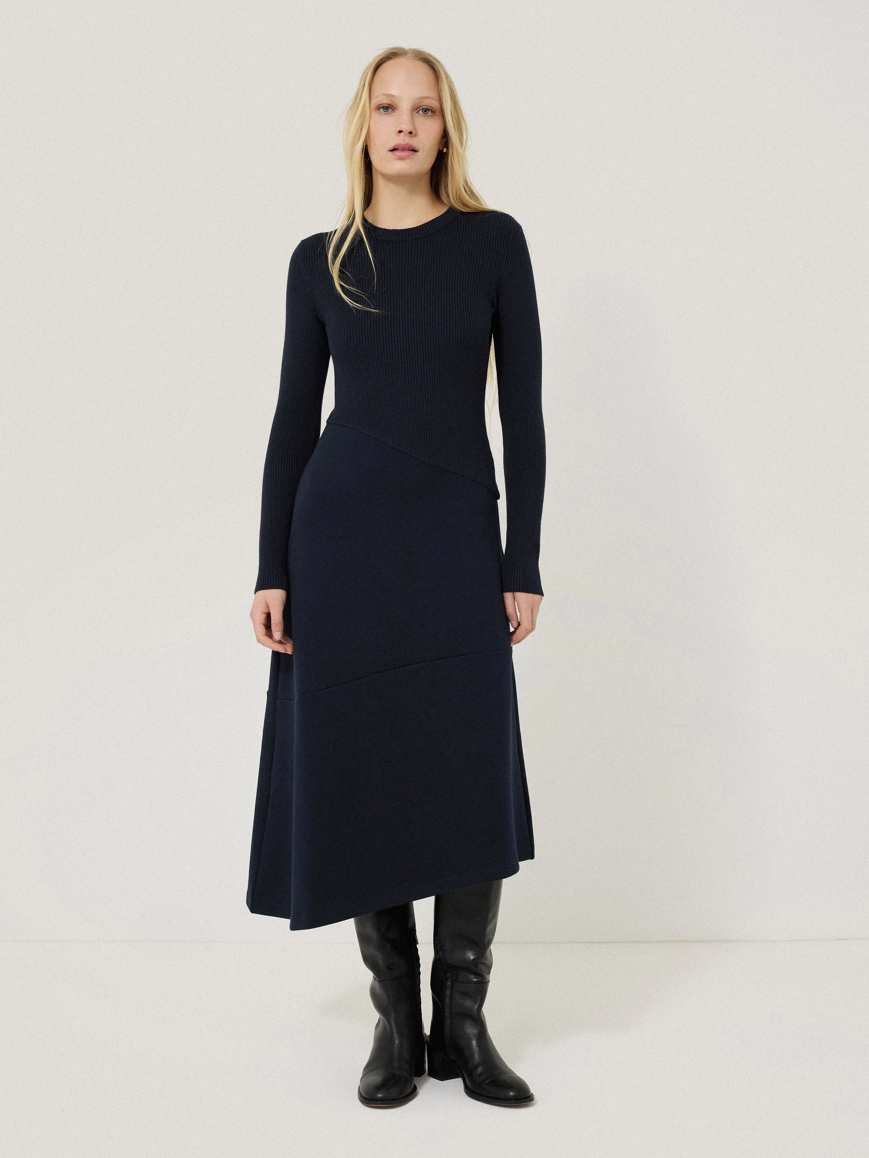 Mixed Media Panelled Dress | Navy sold by Jigsaw