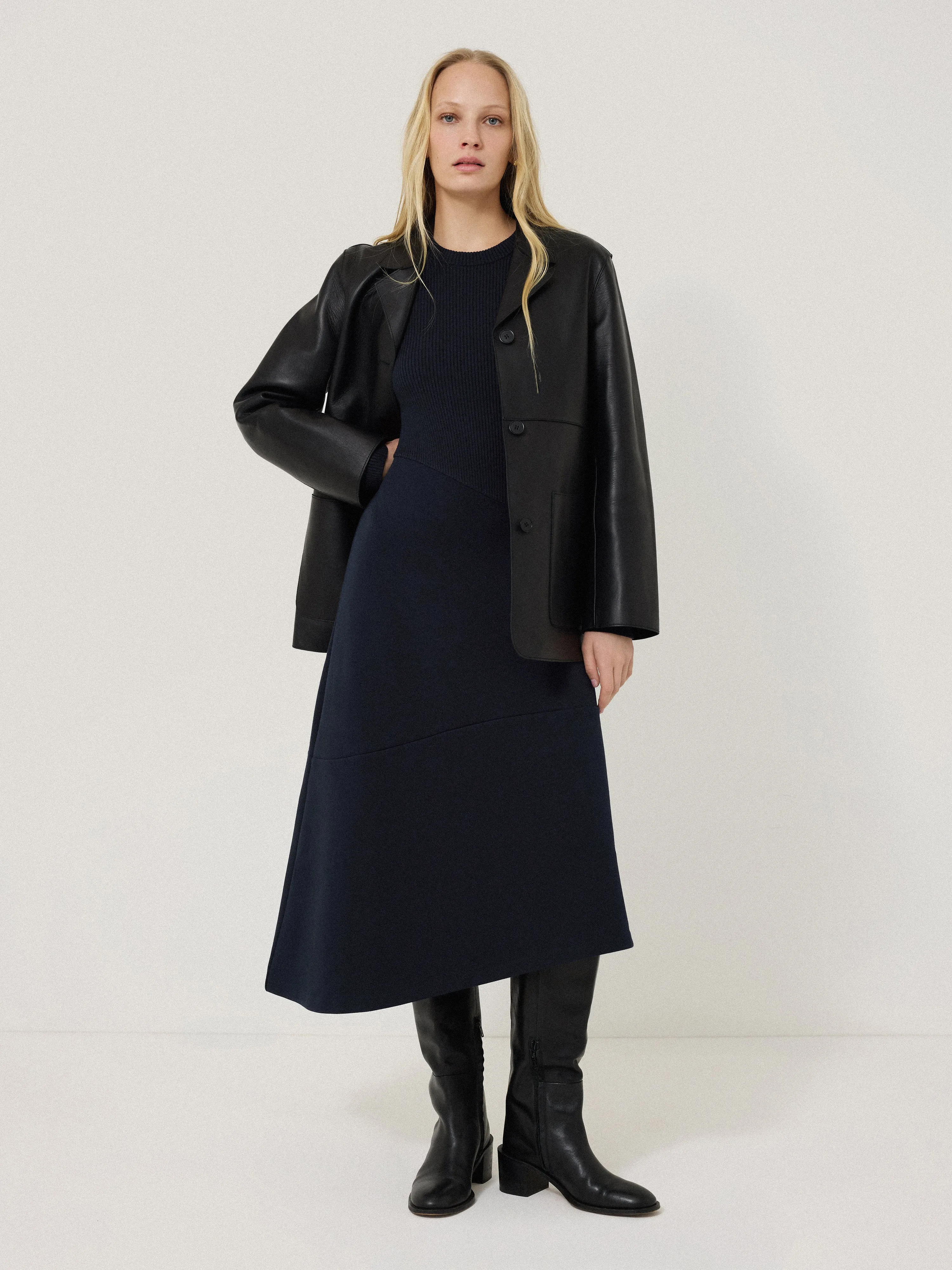 Mixed Media Panelled Dress | Navy sold by Jigsaw product image thumbnail 5