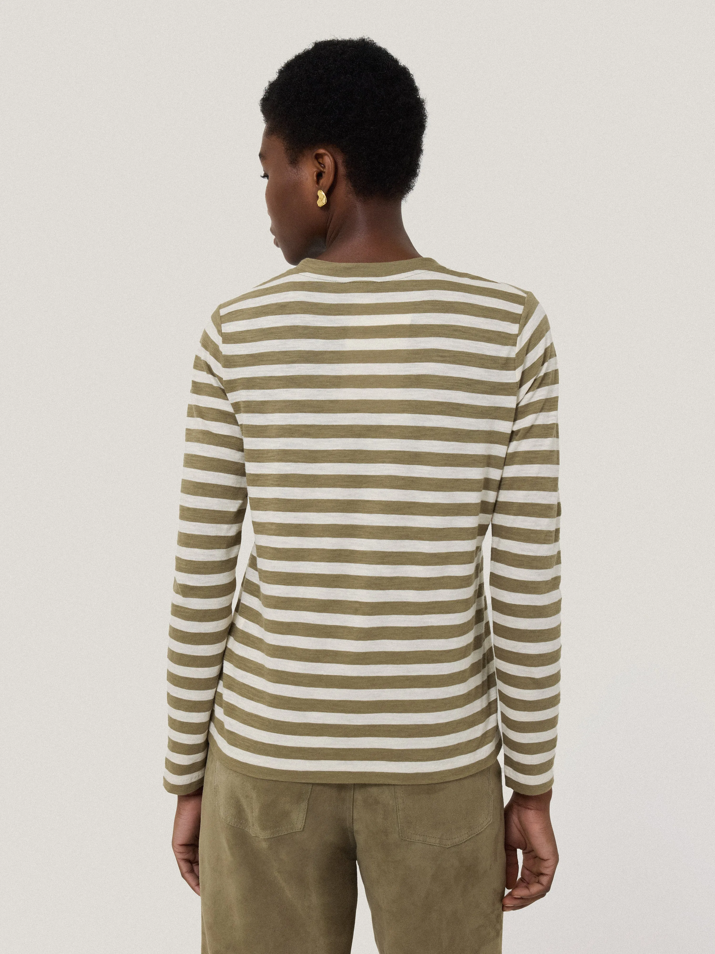 Cotton Stripe Long Sleeve Tee | Khaki sold by Jigsaw product image thumbnail 4