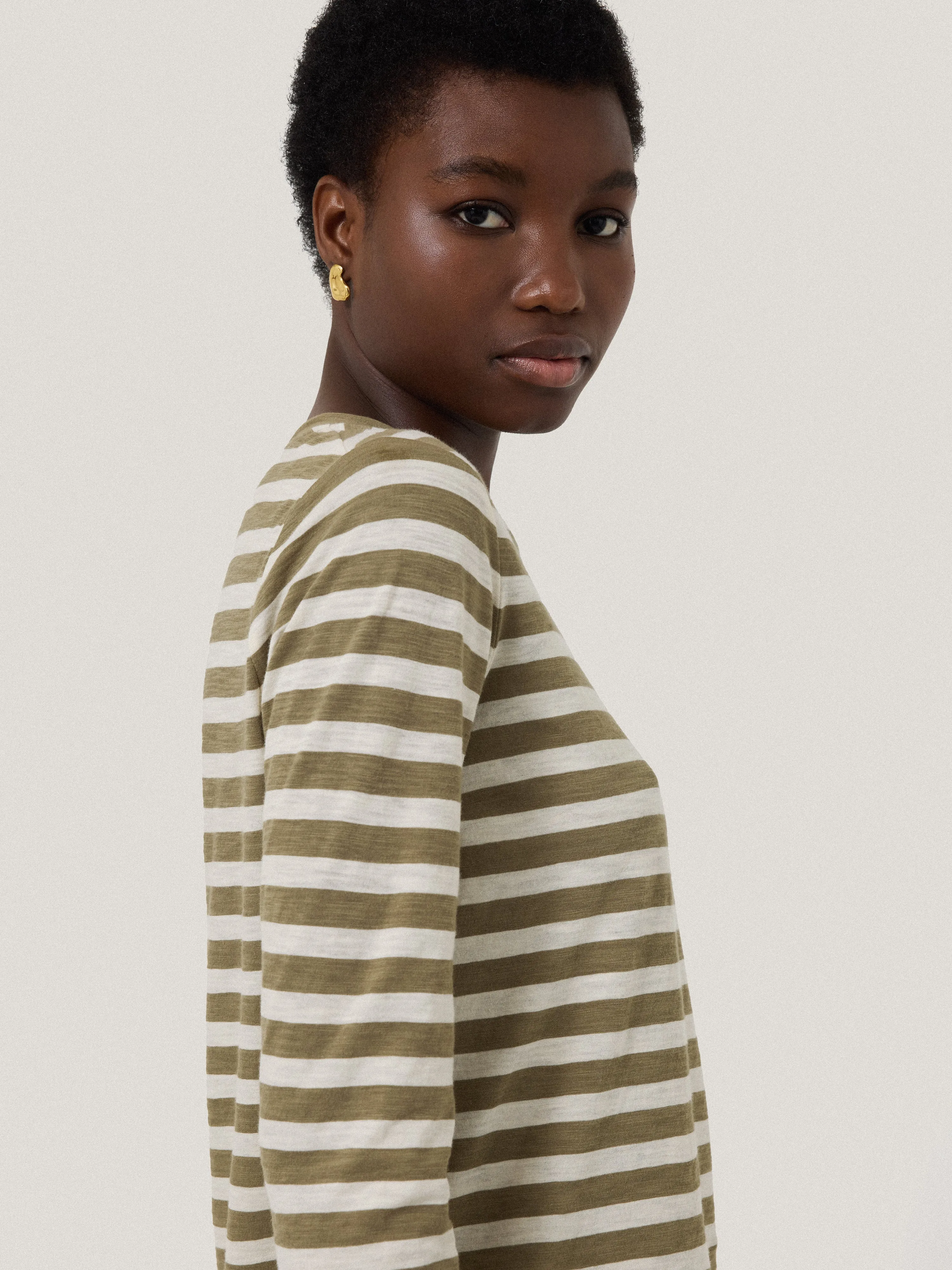 Cotton Stripe Long Sleeve Tee | Khaki sold by Jigsaw product image thumbnail 2