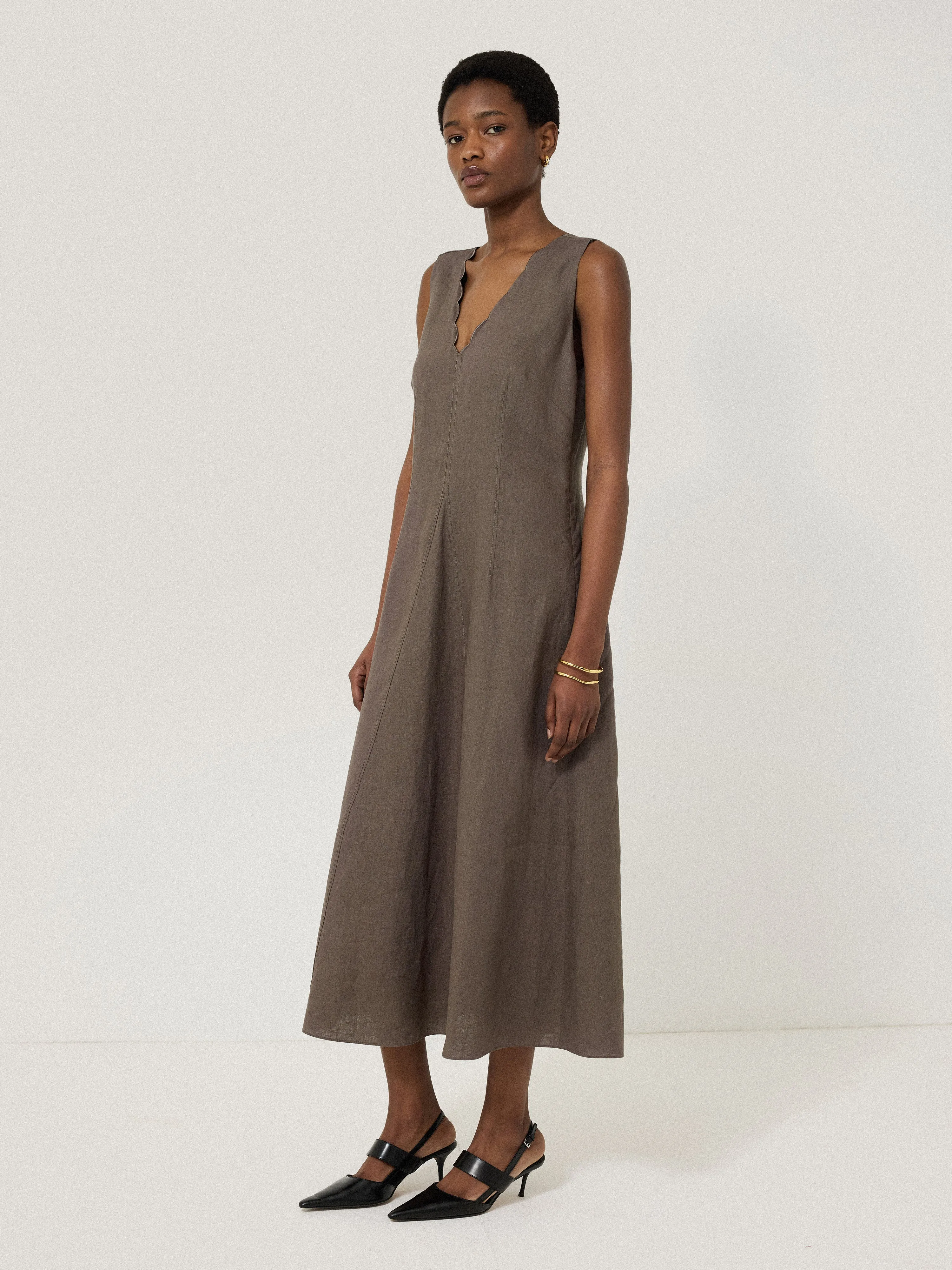 Scallop Detail Linen Dress | Brown sold by Jigsaw product image thumbnail 3