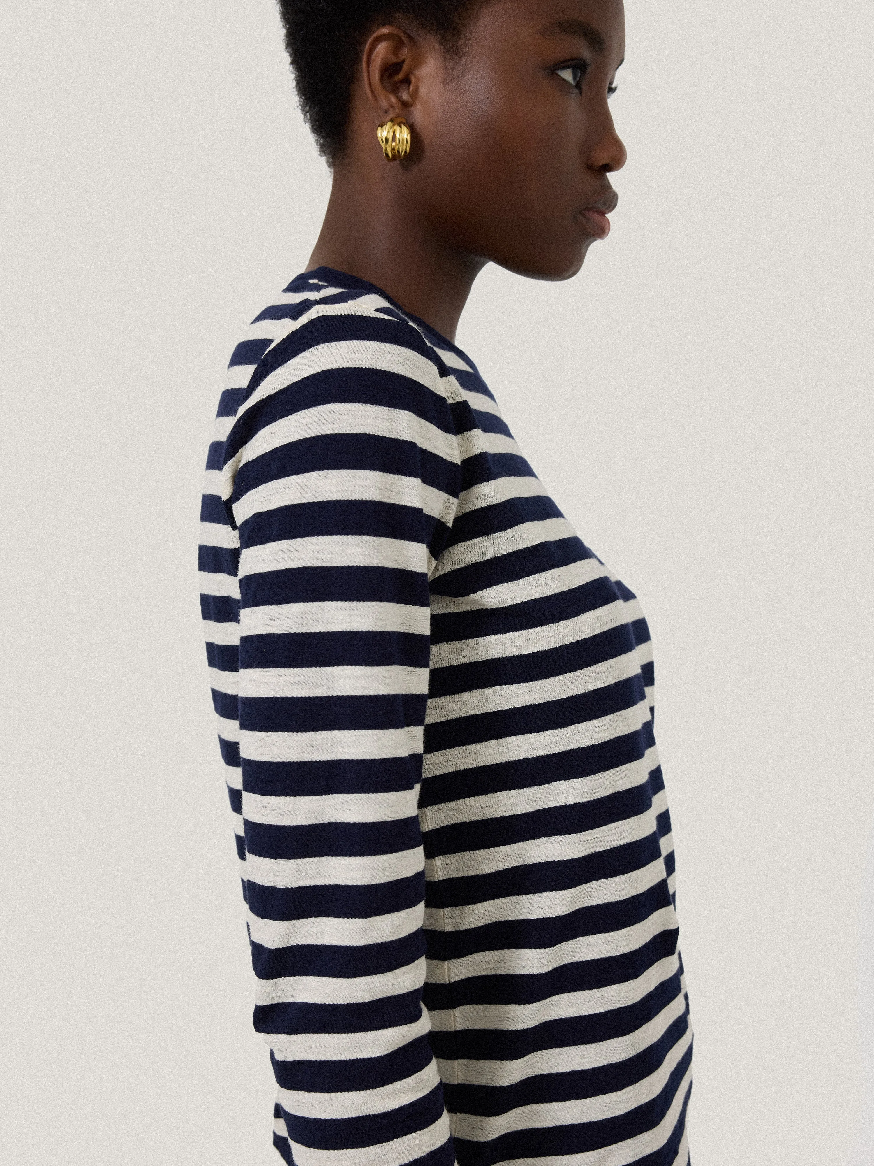 Cotton Stripe Long Sleeve Tee | Navy sold by Jigsaw product image thumbnail 5