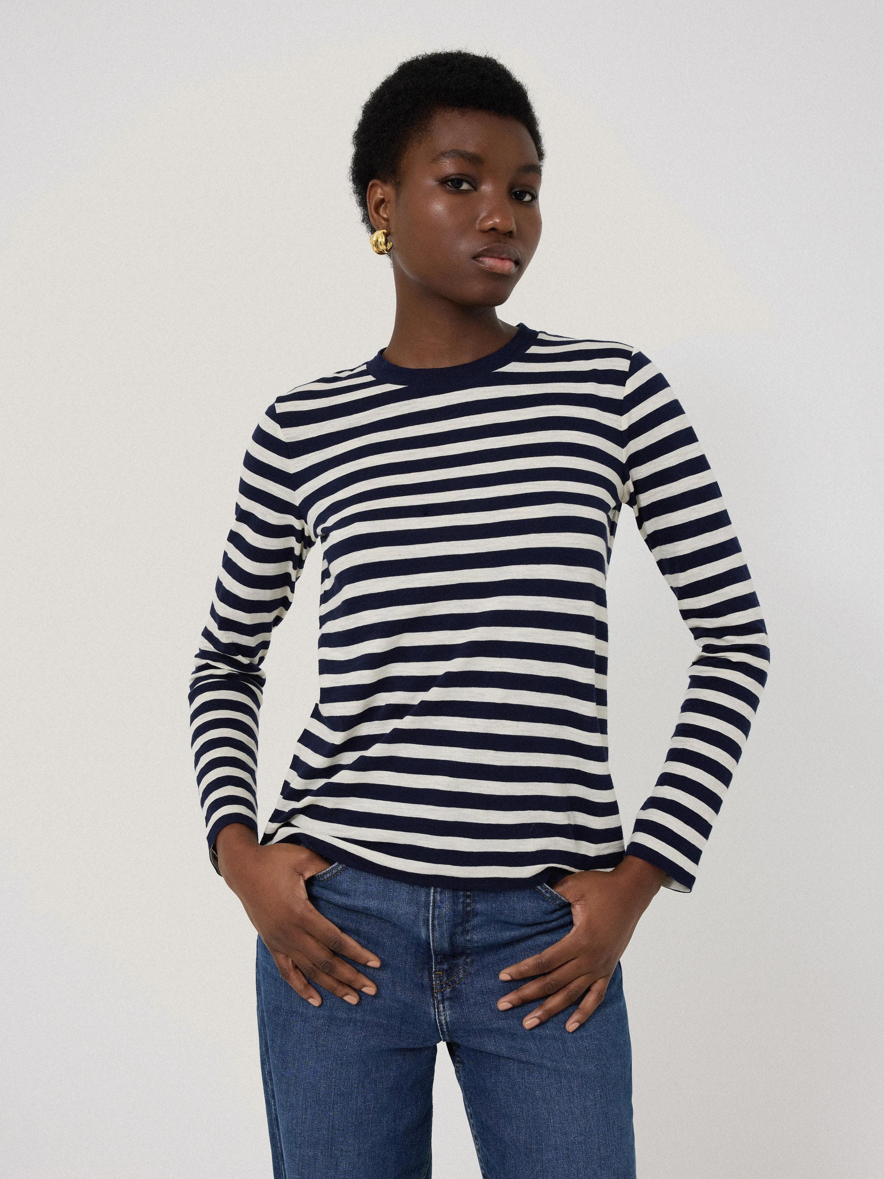 Cotton Stripe Long Sleeve Tee | Navy sold by Jigsaw