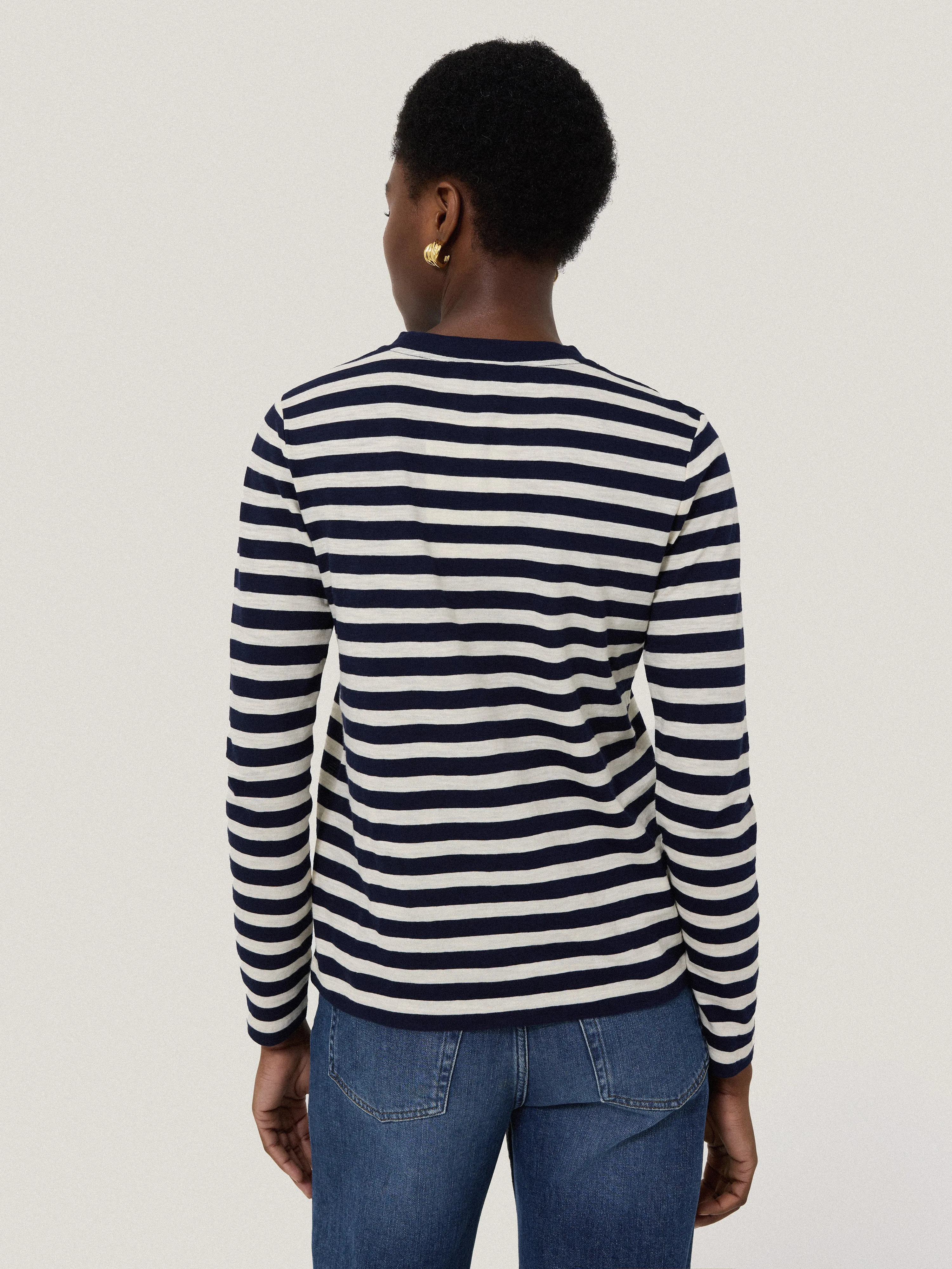 Cotton Stripe Long Sleeve Tee | Navy sold by Jigsaw product image thumbnail 3