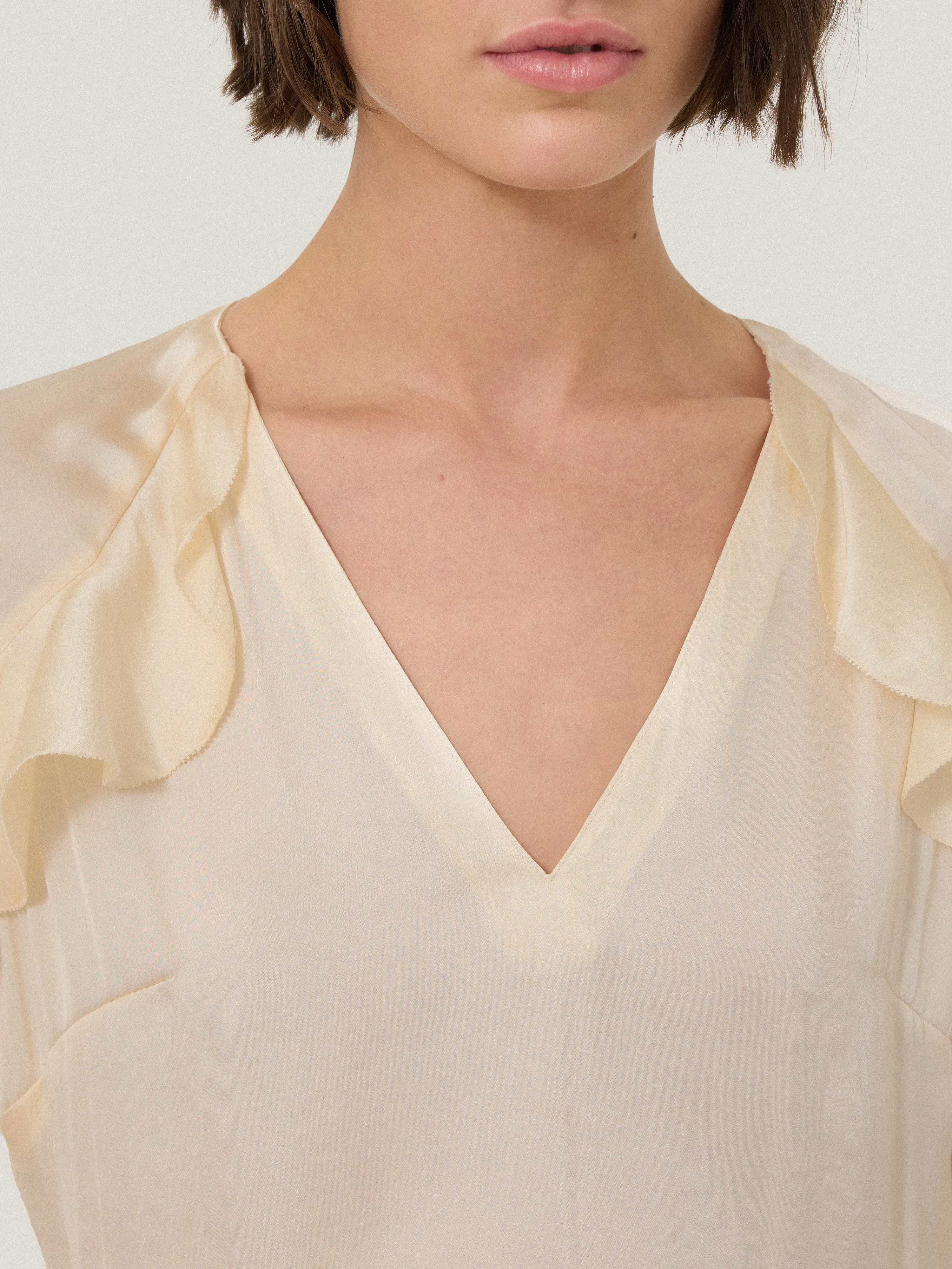 Recycled Satin Fluid Frill Top | Ivory sold by Jigsaw product image thumbnail 4