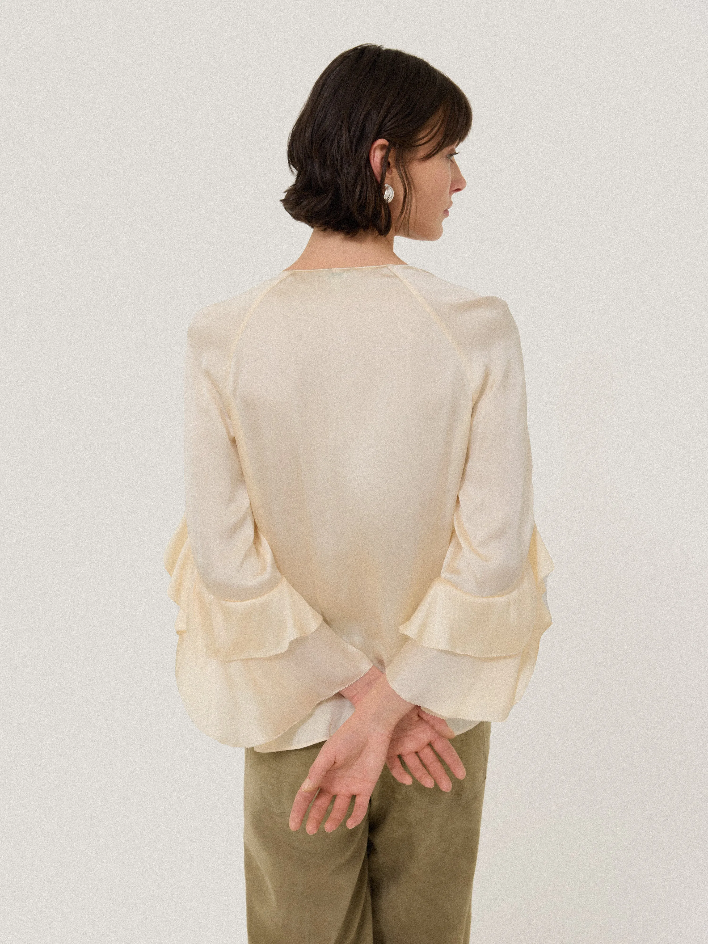 Recycled Satin Fluid Frill Top | Ivory sold by Jigsaw product image thumbnail 5