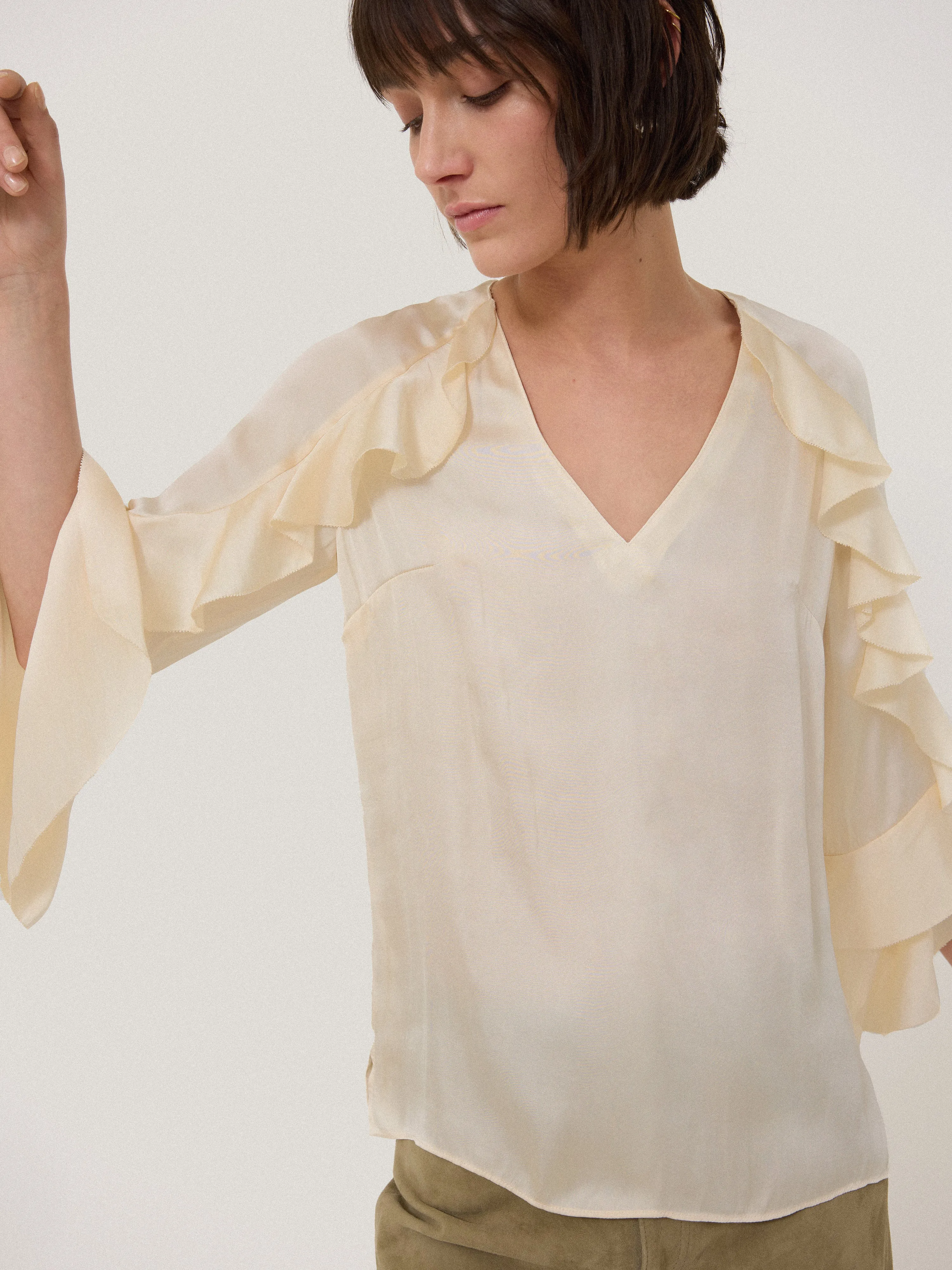 Recycled Satin Fluid Frill Top | Ivory sold by Jigsaw product image thumbnail 2