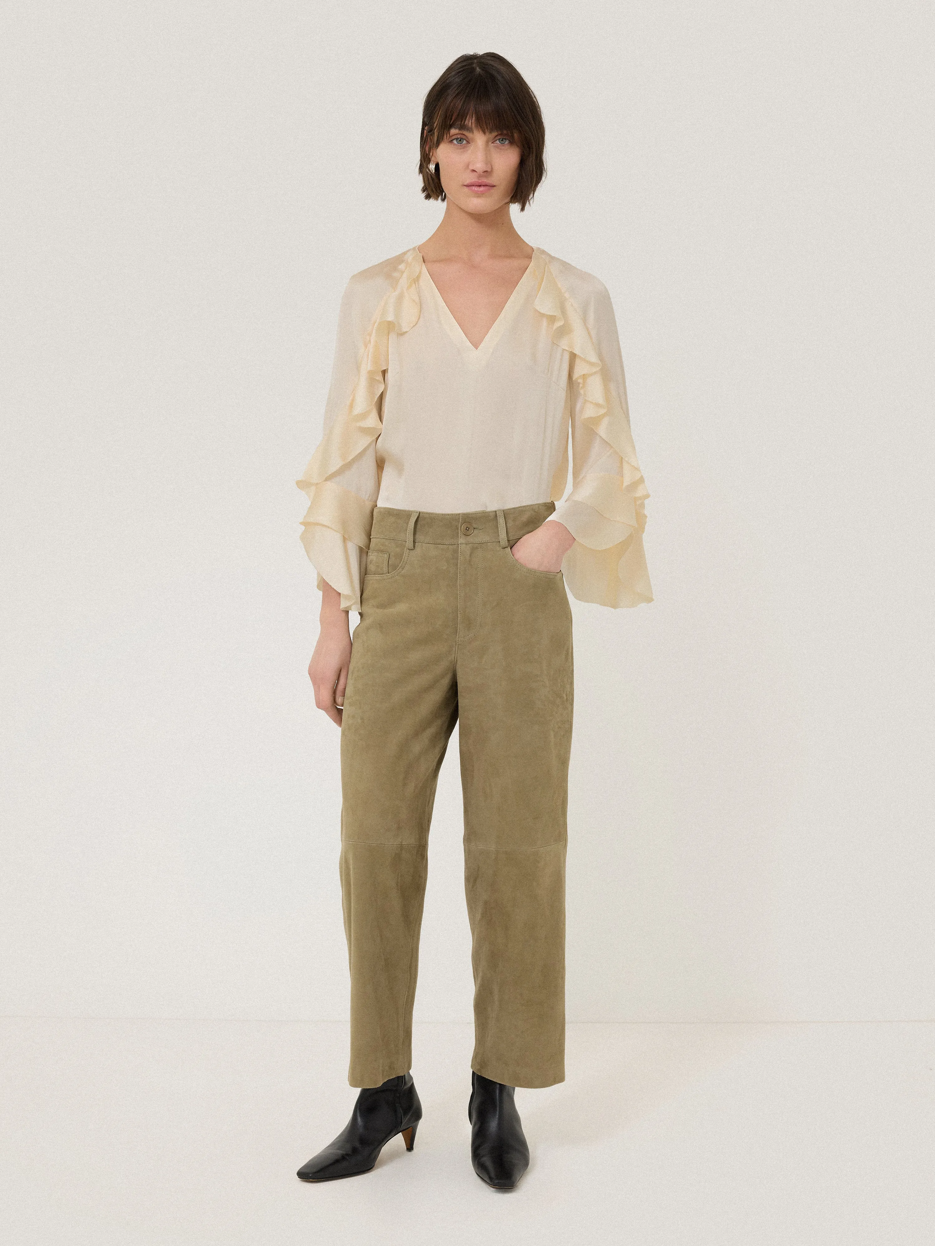 Recycled Satin Fluid Frill Top | Ivory sold by Jigsaw product image thumbnail 3