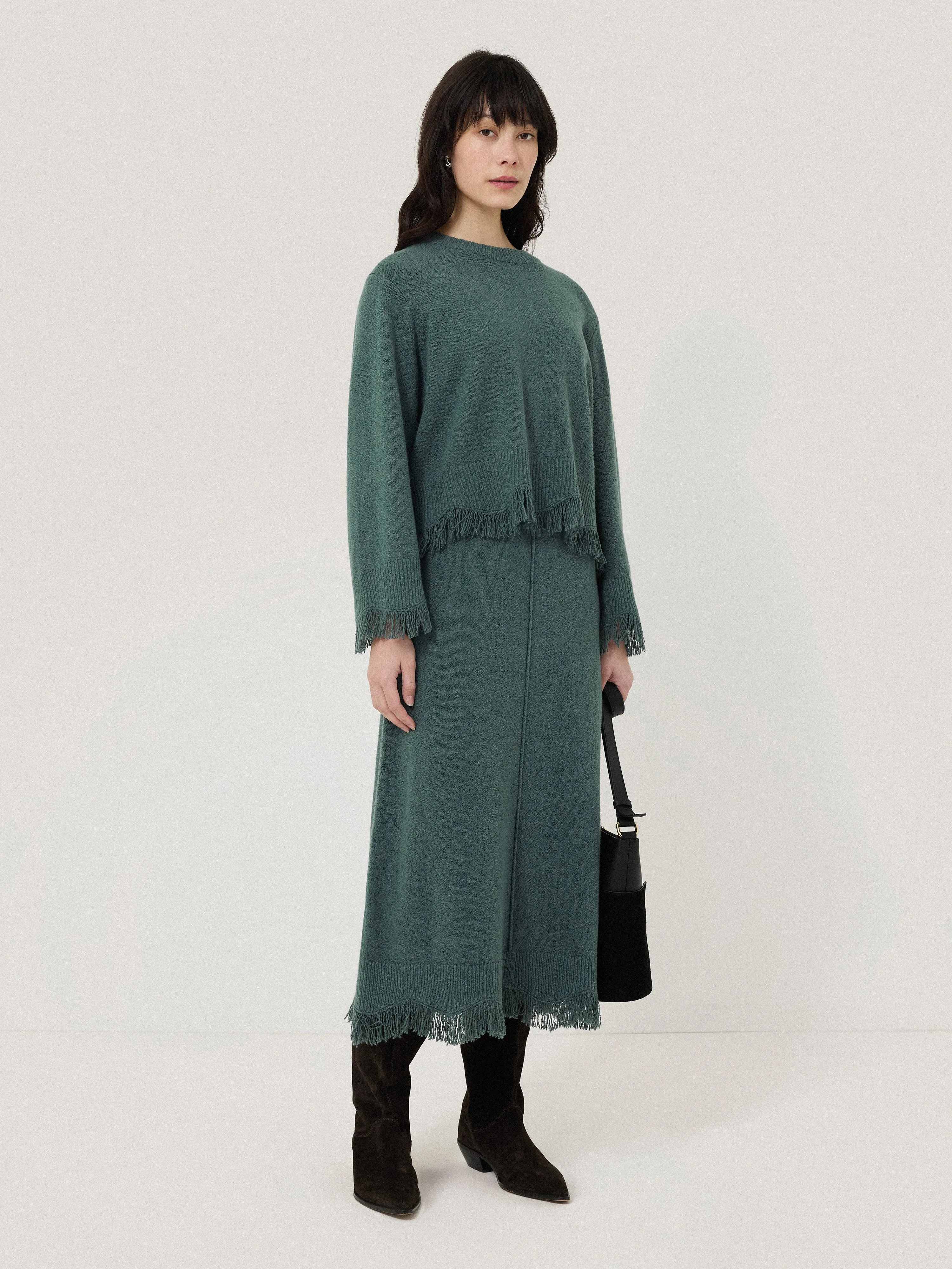 Silk Blend Boucle Fringe Skirt | Blue sold by Jigsaw product image thumbnail 4