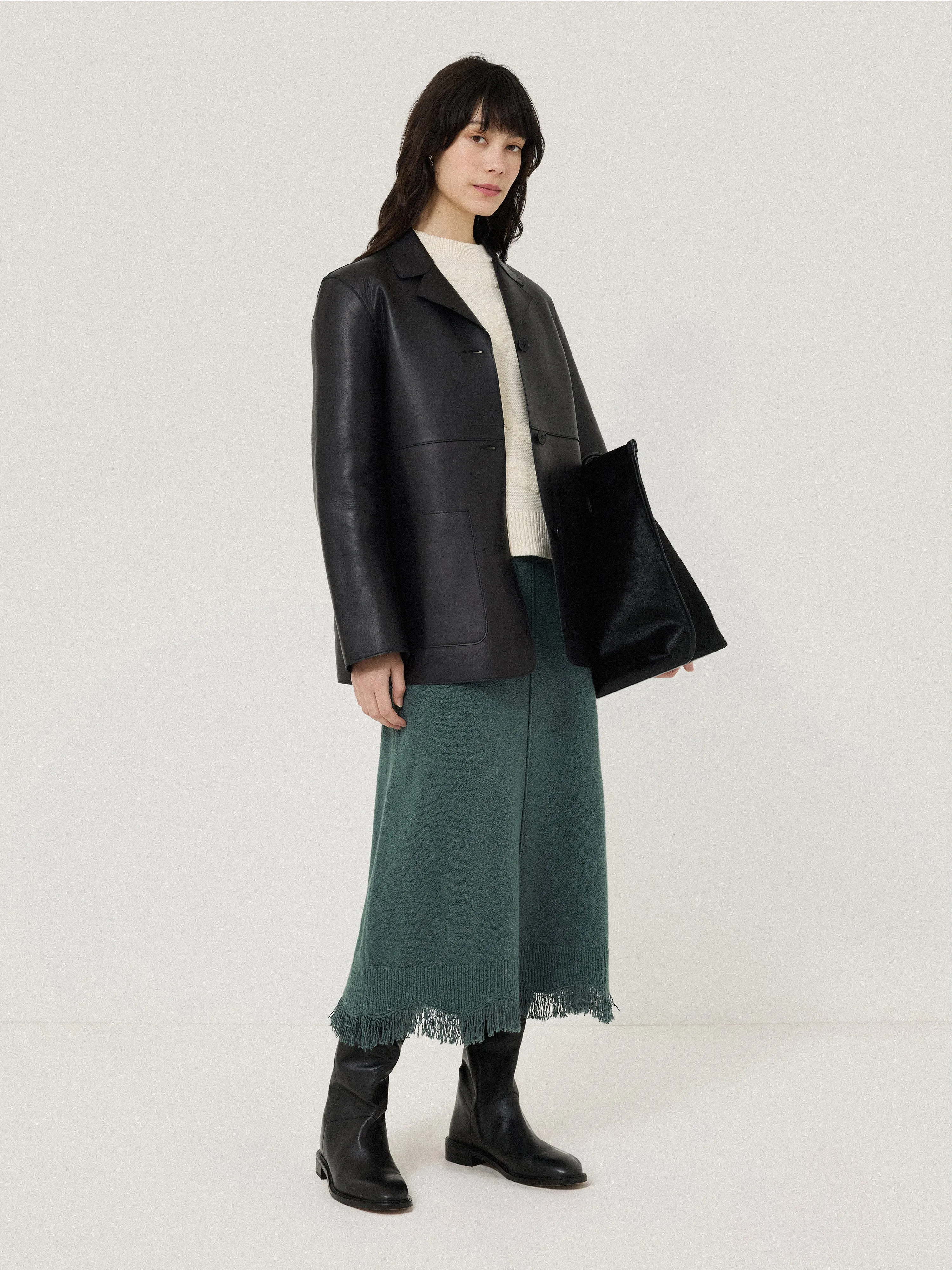 Silk Blend Boucle Fringe Skirt | Blue sold by Jigsaw product image thumbnail 5