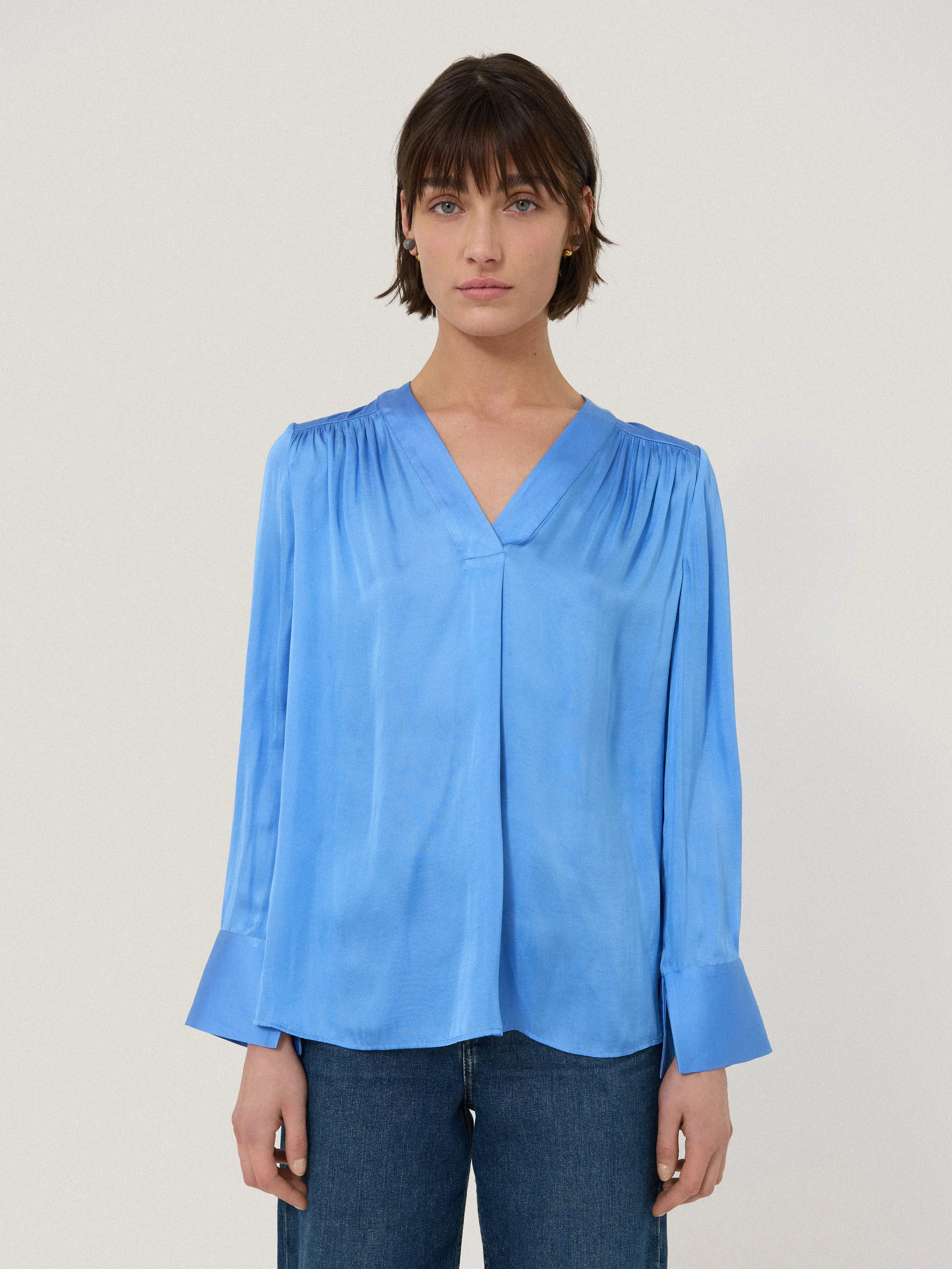 Recycled Satin Tunic Top | Blue sold by Jigsaw