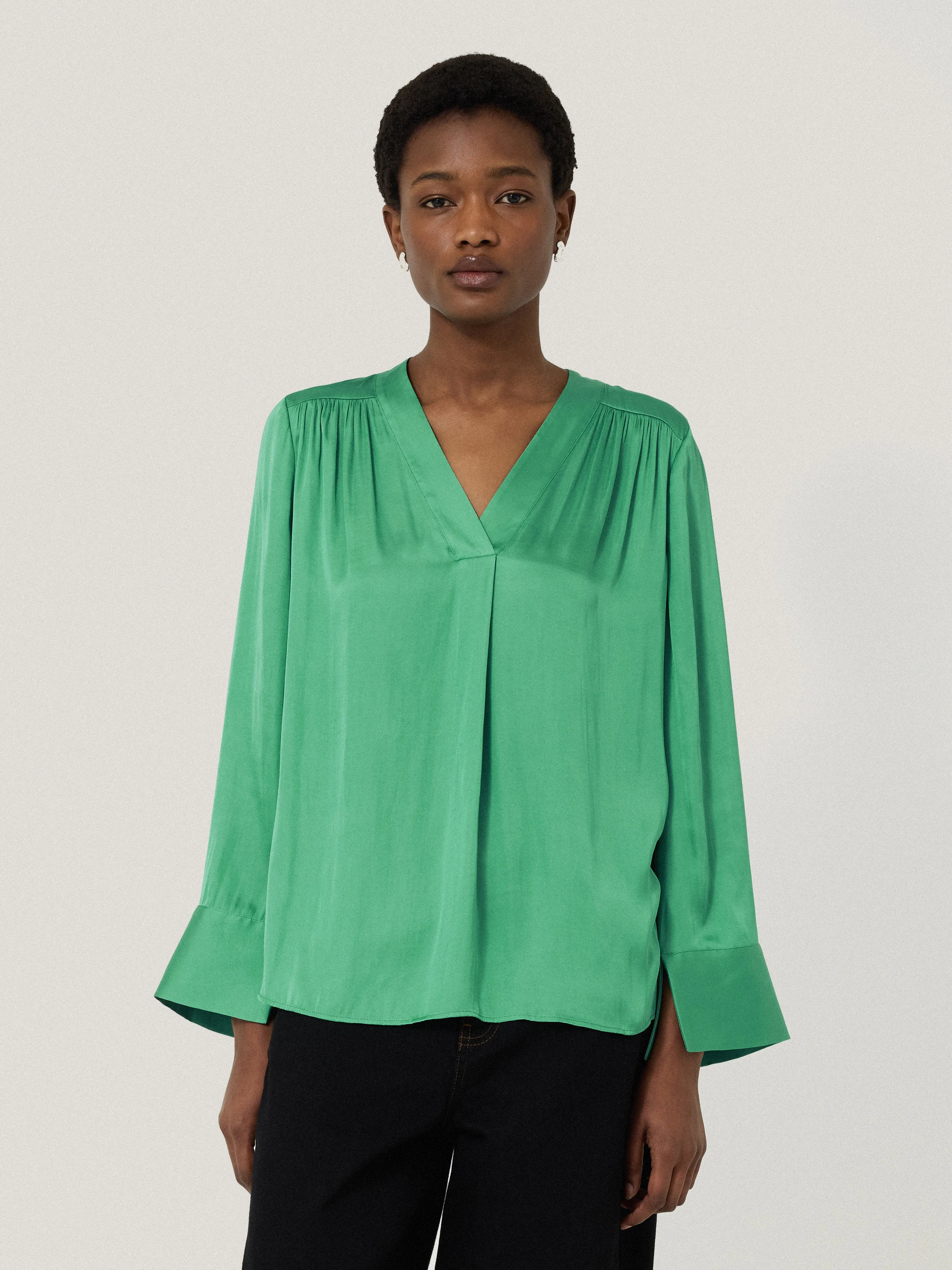Recycled Satin Tunic Top | Green sold by Jigsaw