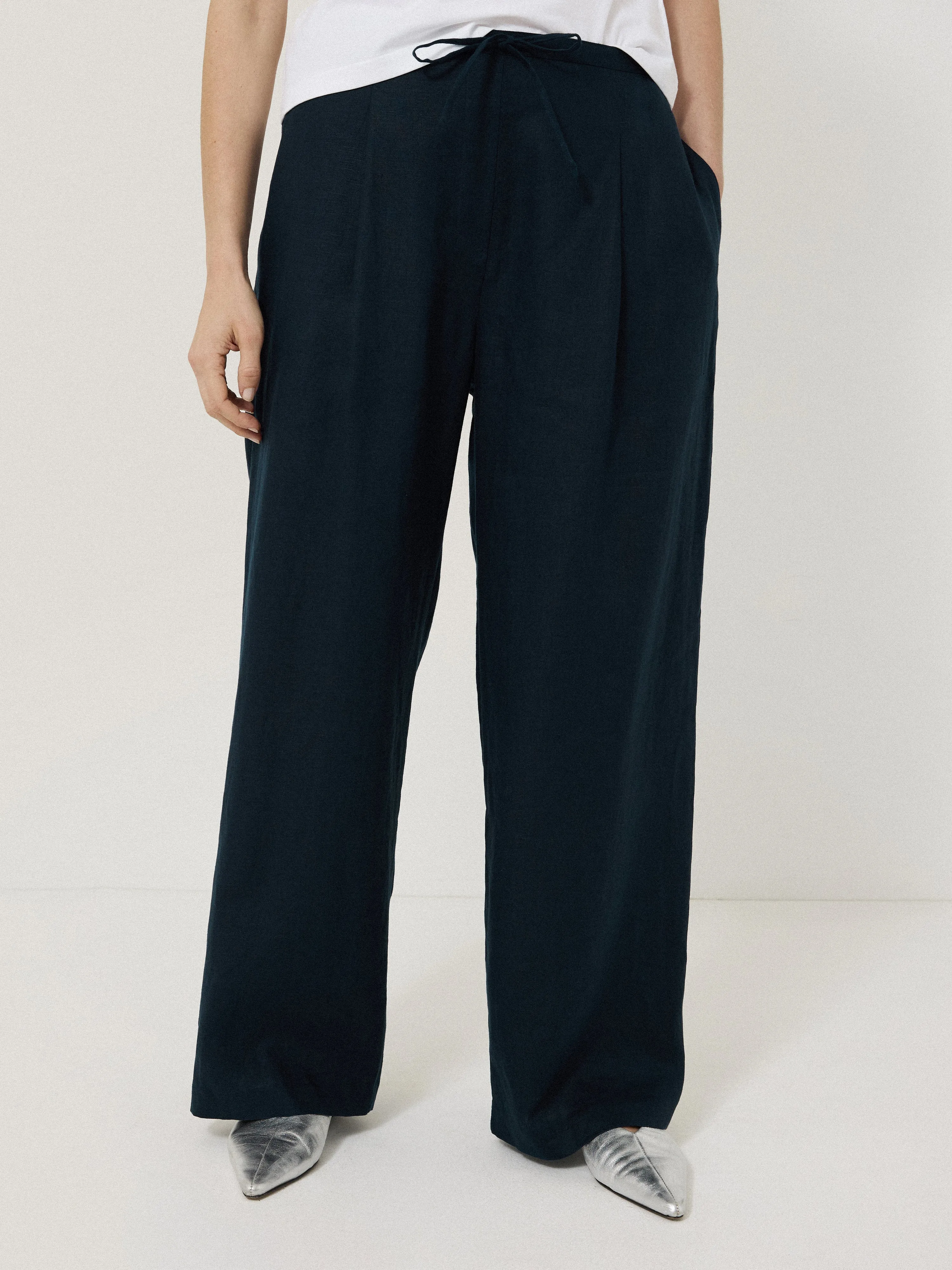 Linen Drawstring Trouser | Navy sold by Jigsaw