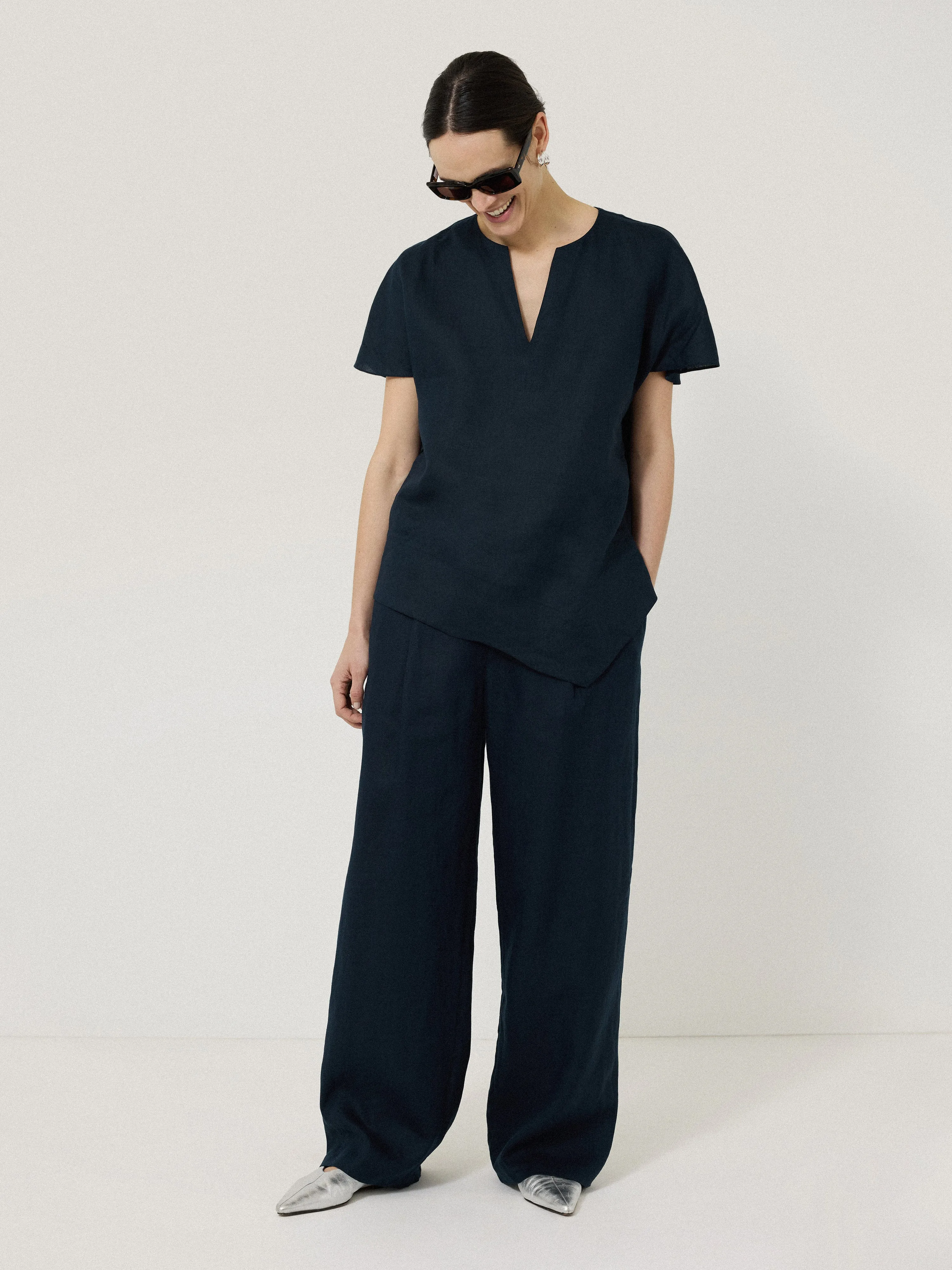 Linen Drawstring Trouser | Navy sold by Jigsaw product image thumbnail 3