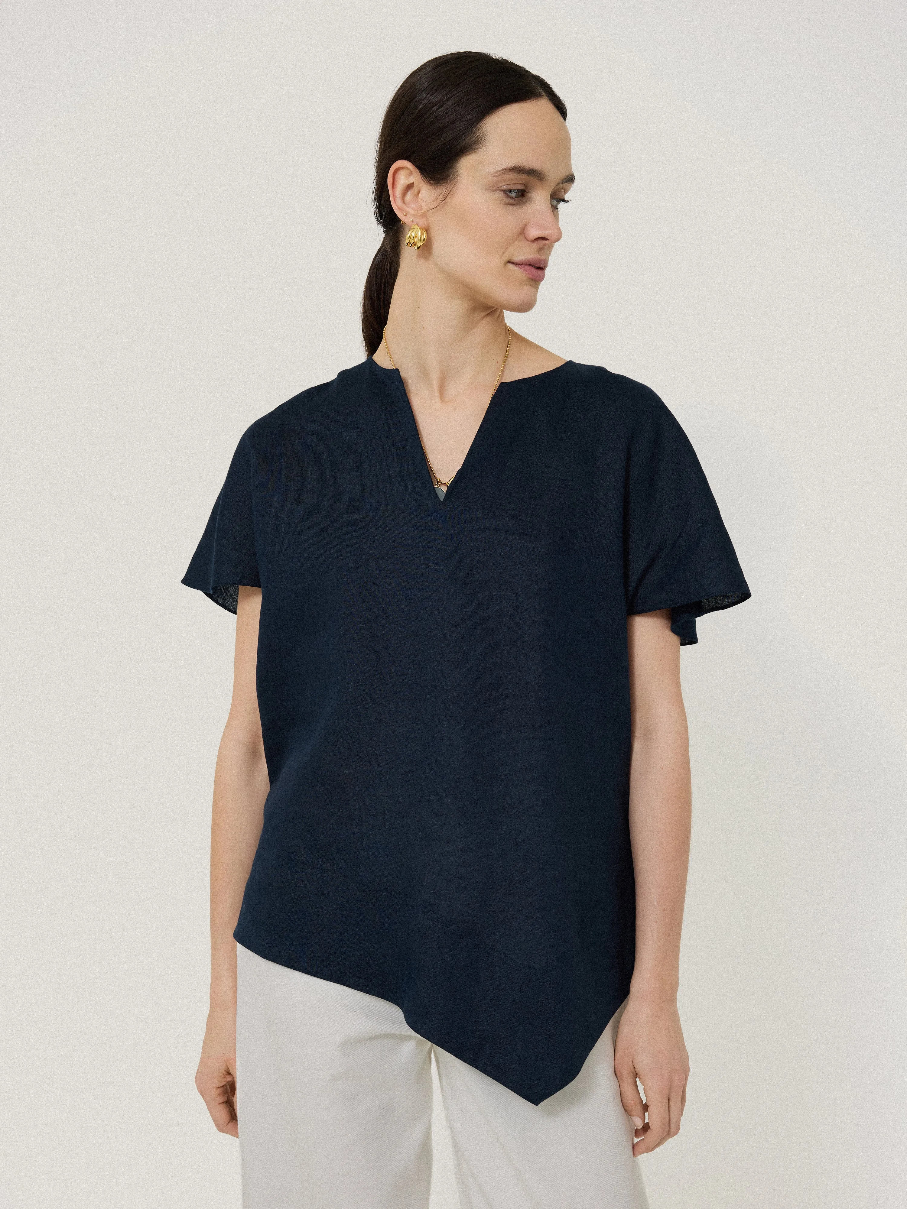 Linen Relaxed Top | Navy sold by Jigsaw