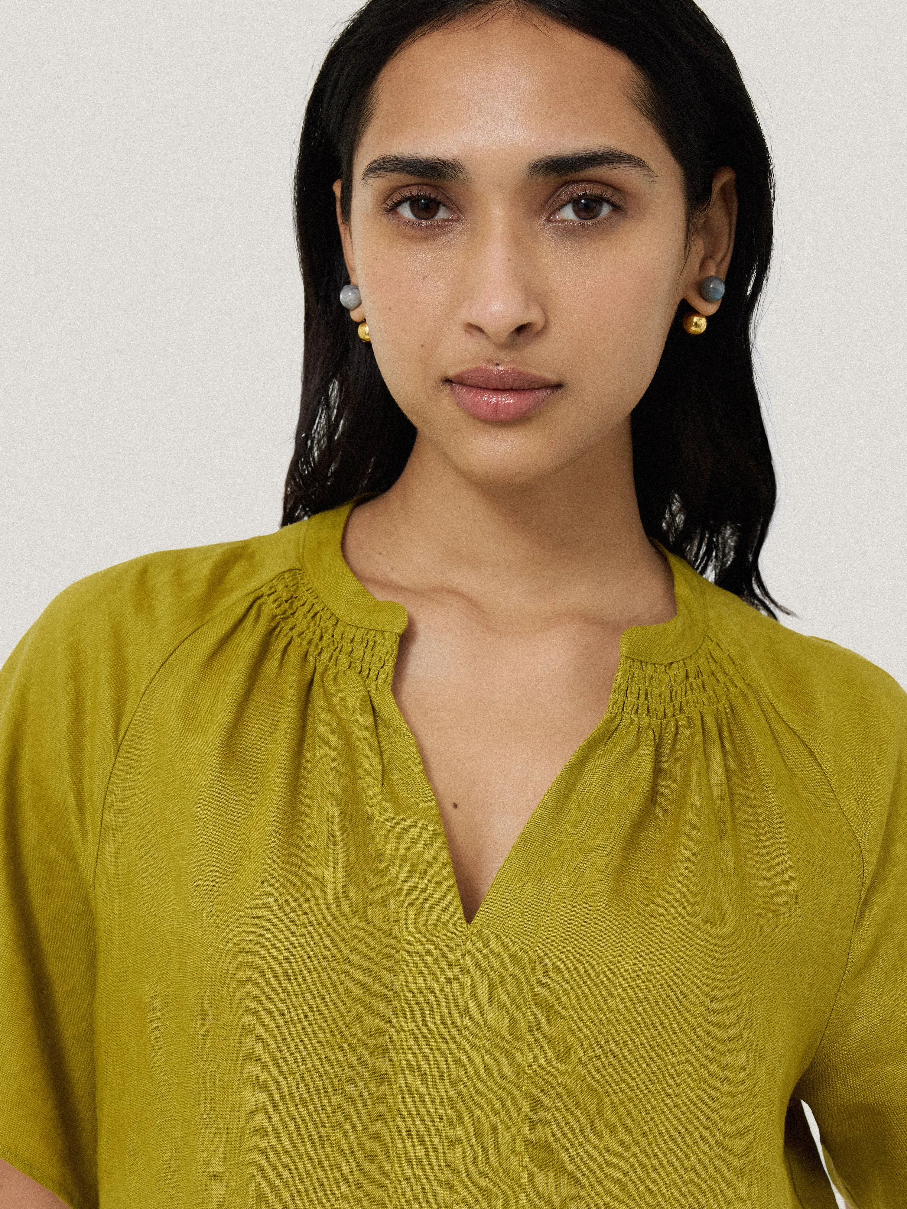 Linen Smocked T-shirt Dress | Green sold by Jigsaw product image thumbnail 2