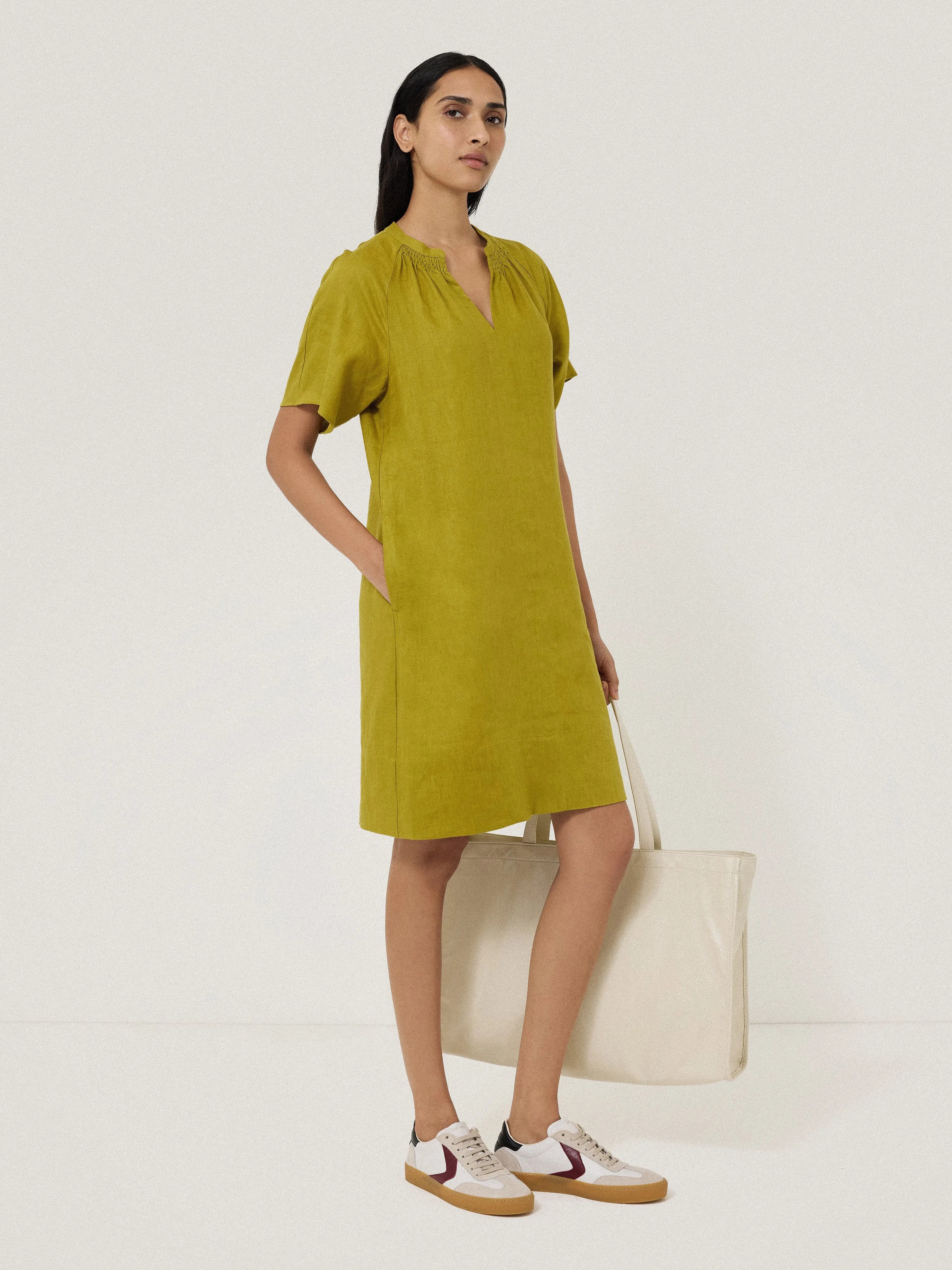 Linen Smocked T-shirt Dress | Green sold by Jigsaw product image thumbnail 4