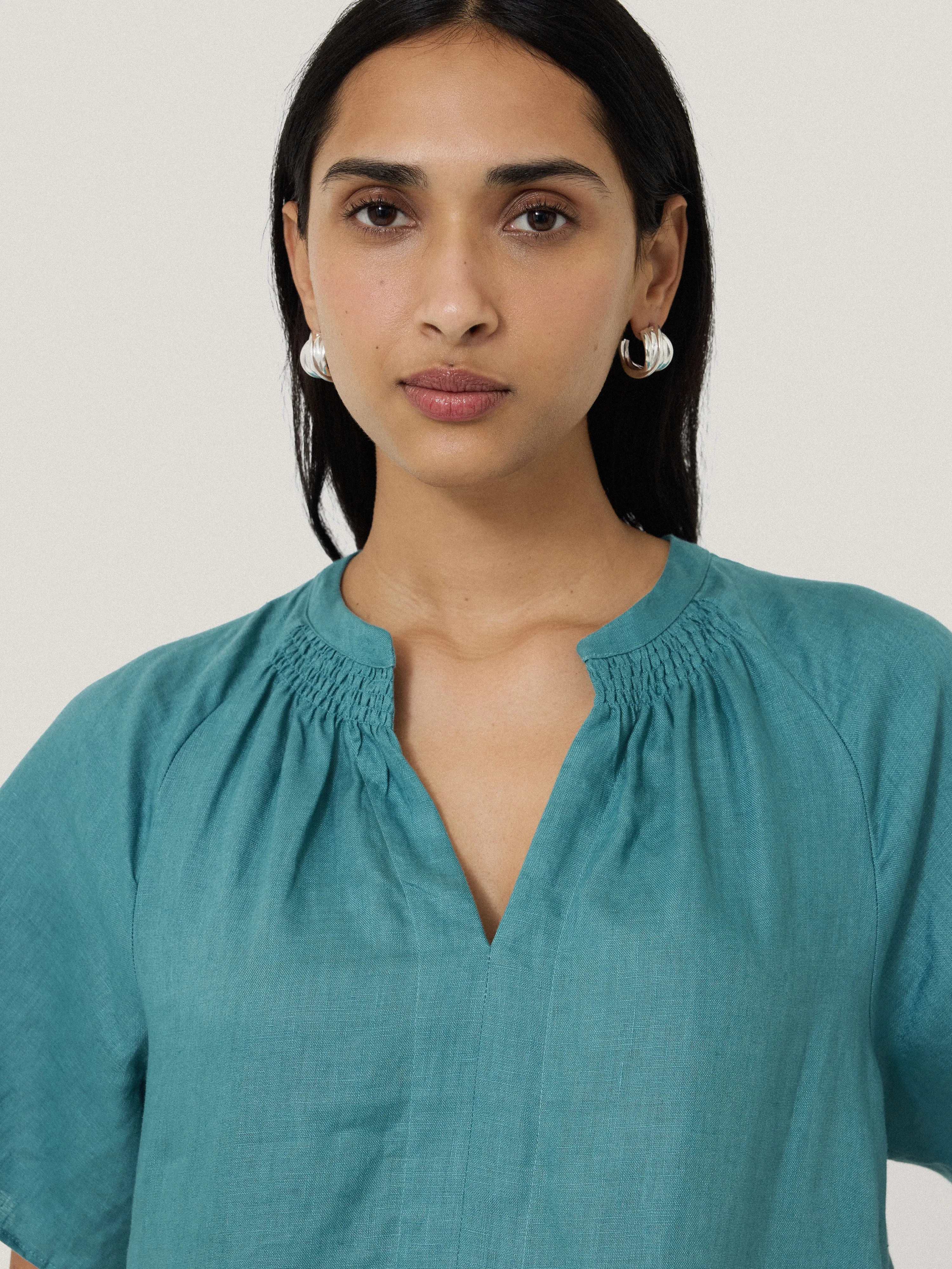 Linen Smocked T-shirt Dress | Blue sold by Jigsaw product image thumbnail 2