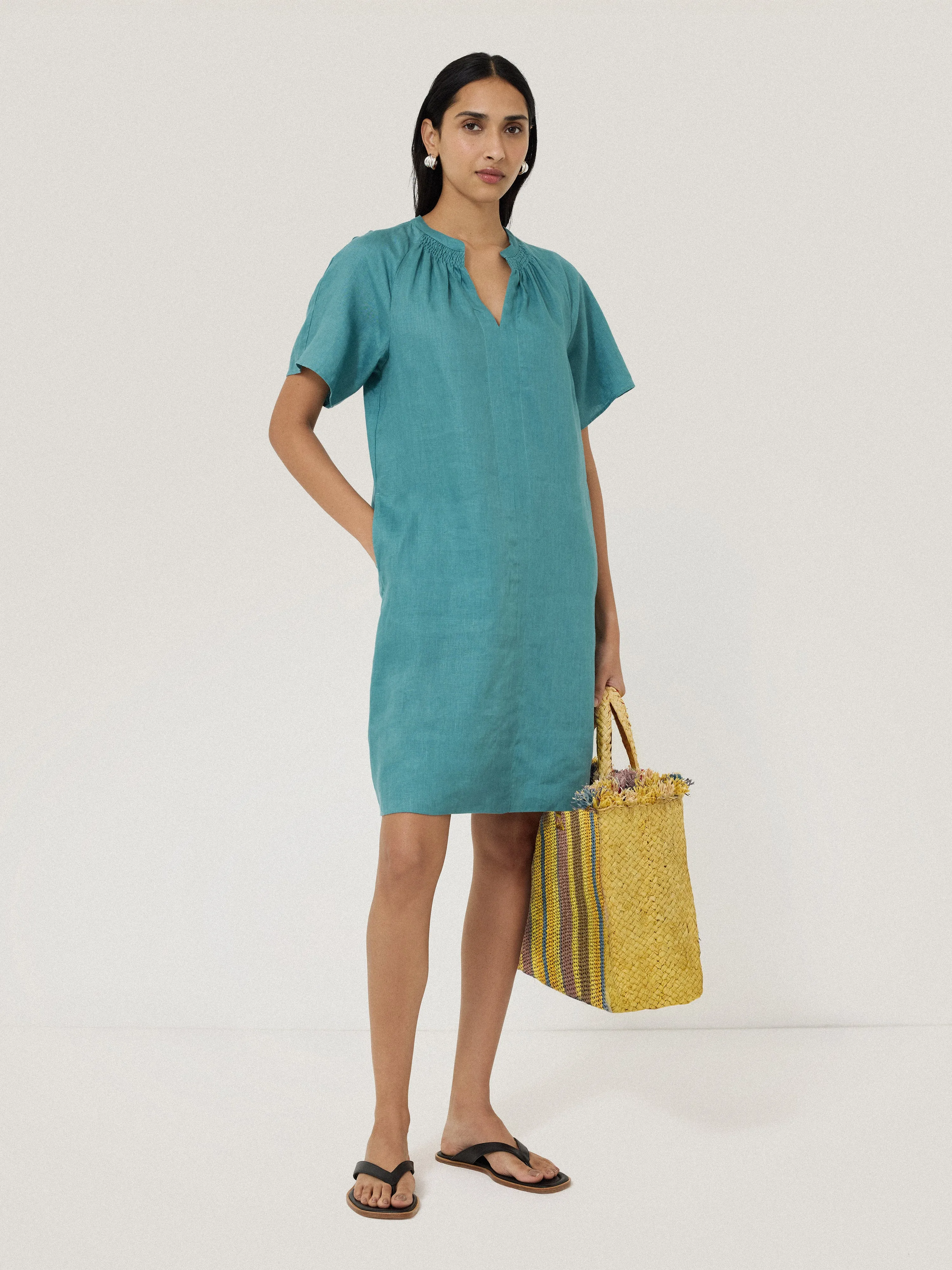 Linen Smocked T-shirt Dress | Blue sold by Jigsaw product image thumbnail 3