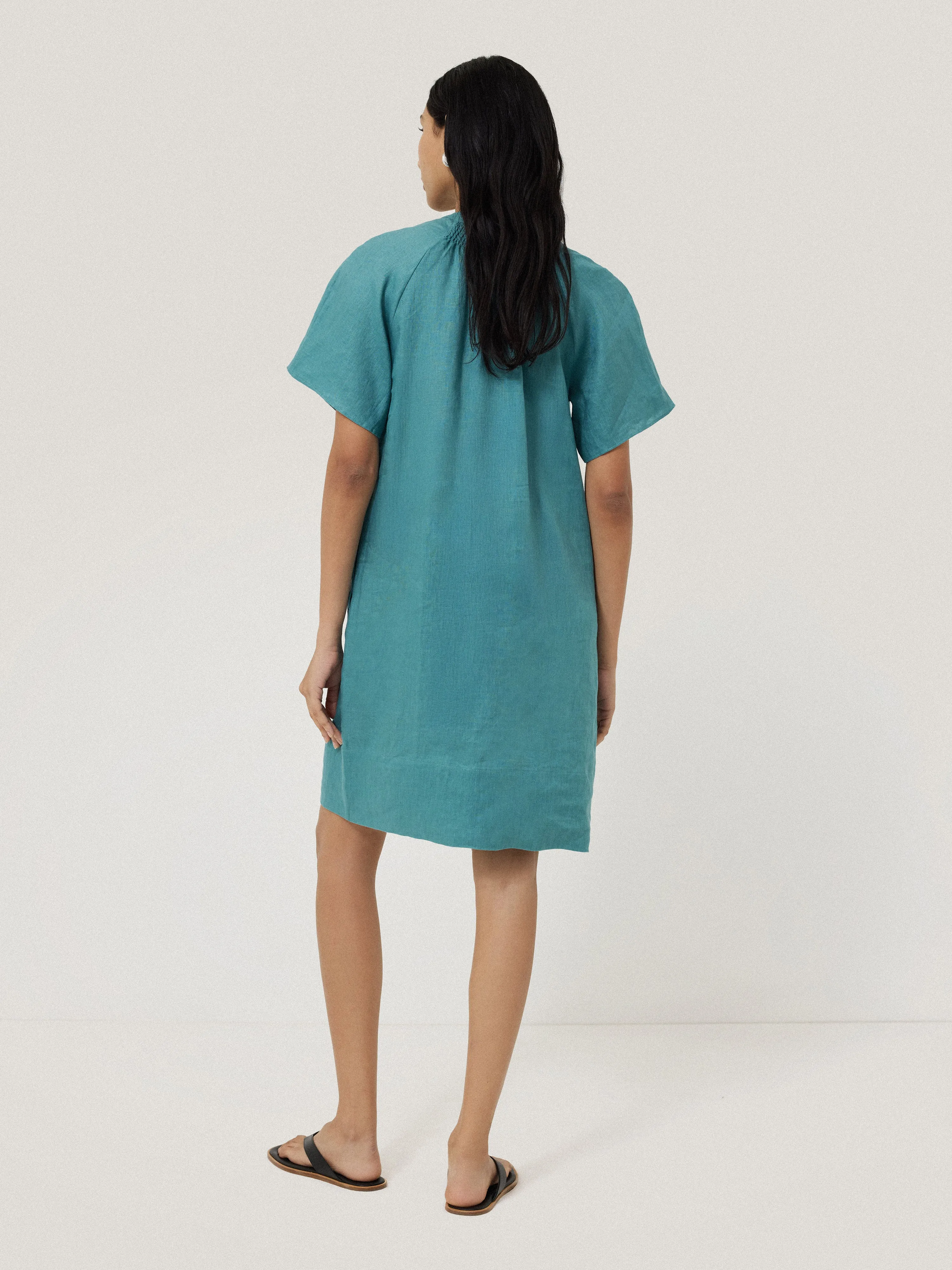 Linen Smocked T-shirt Dress | Blue sold by Jigsaw product image thumbnail 4