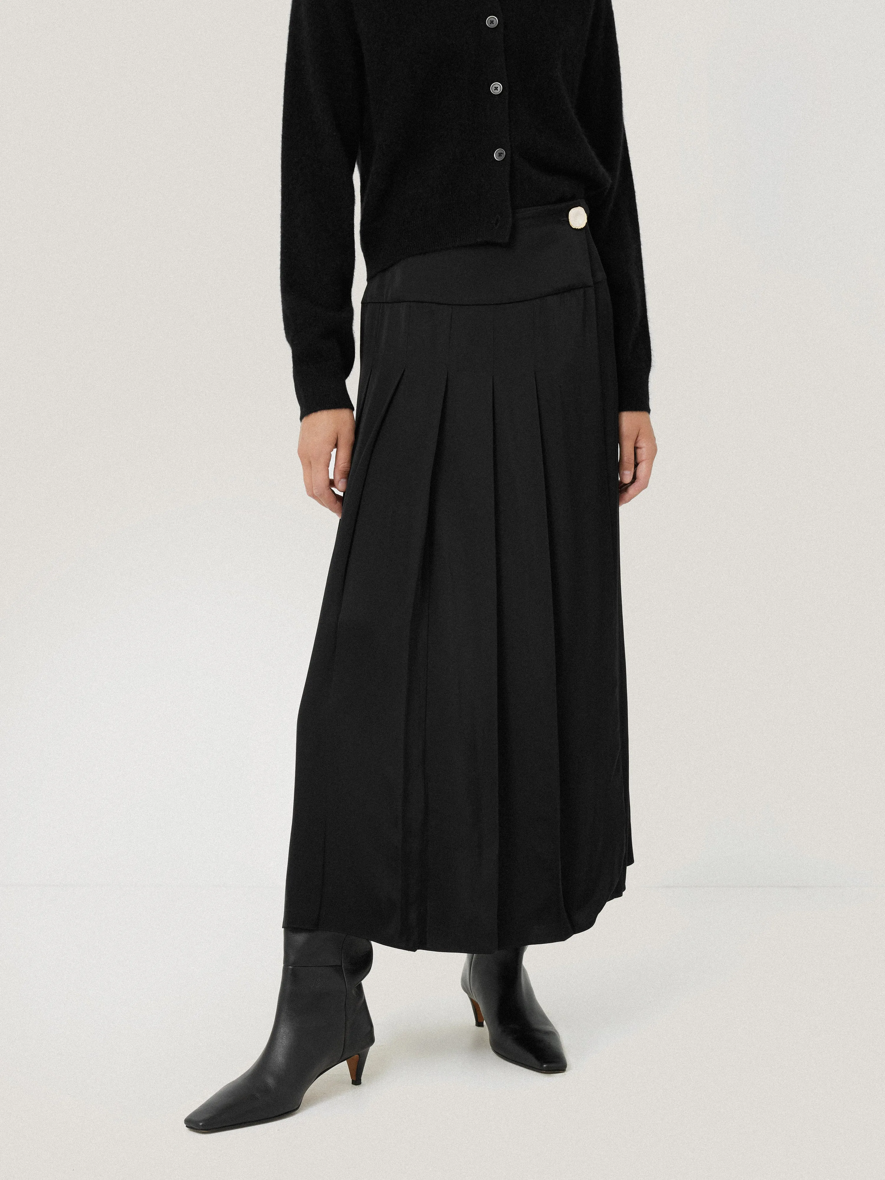 Pleated Midi Skirt | Black sold by Jigsaw