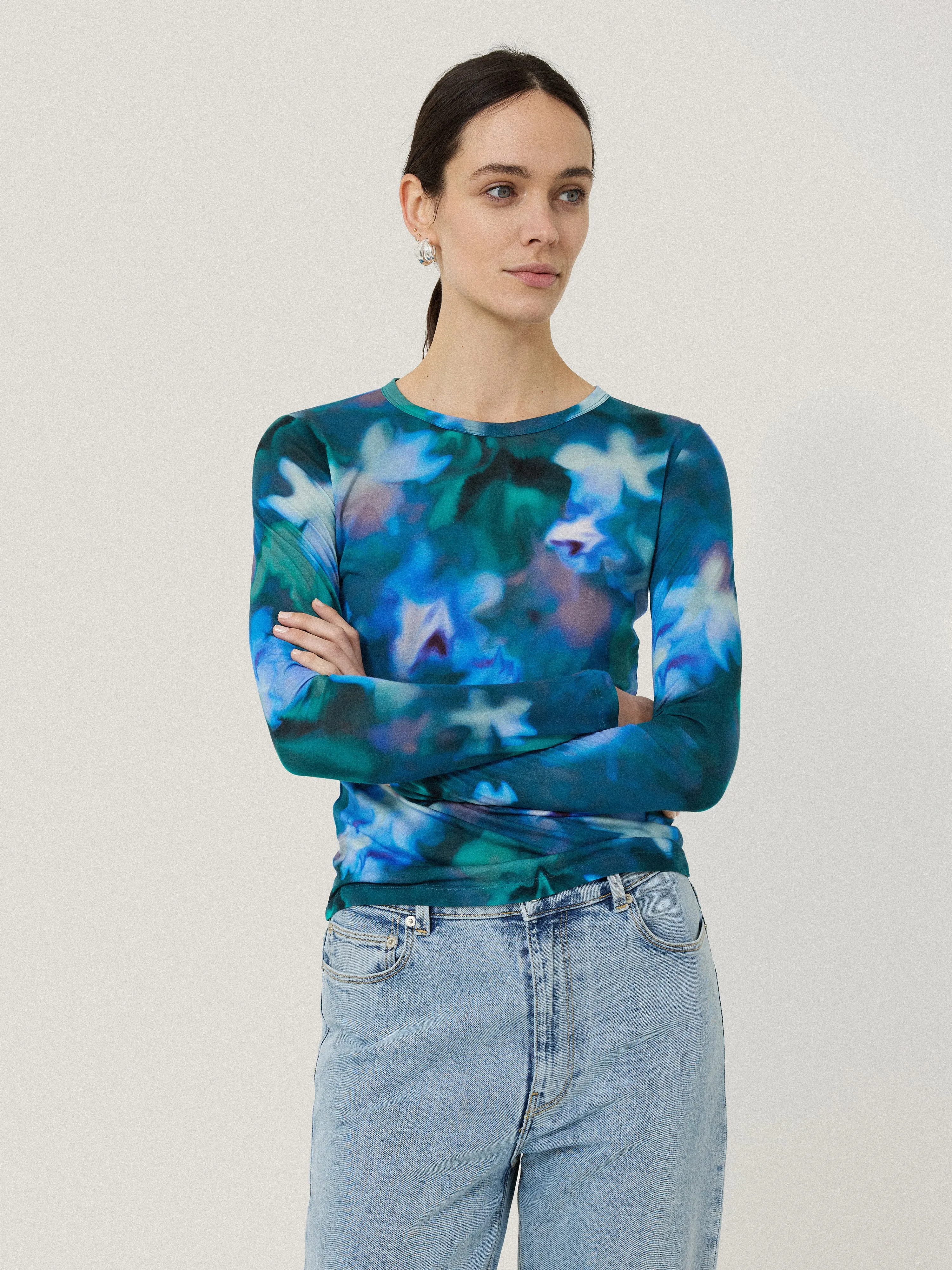 Floral Mist Long Sleeve Tee | Green sold by Jigsaw