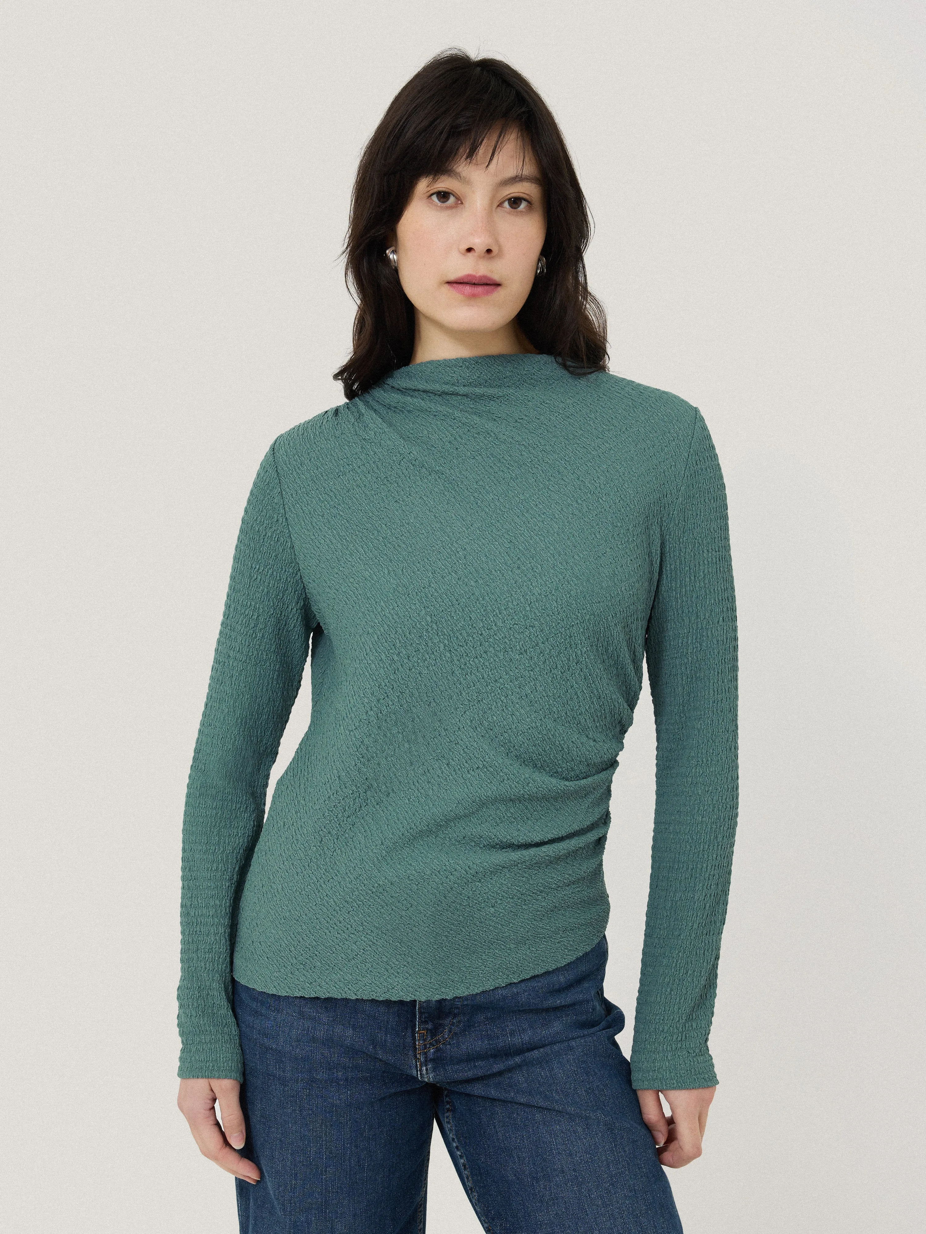 Crinkle Jersey Drape Top | Blue sold by Jigsaw