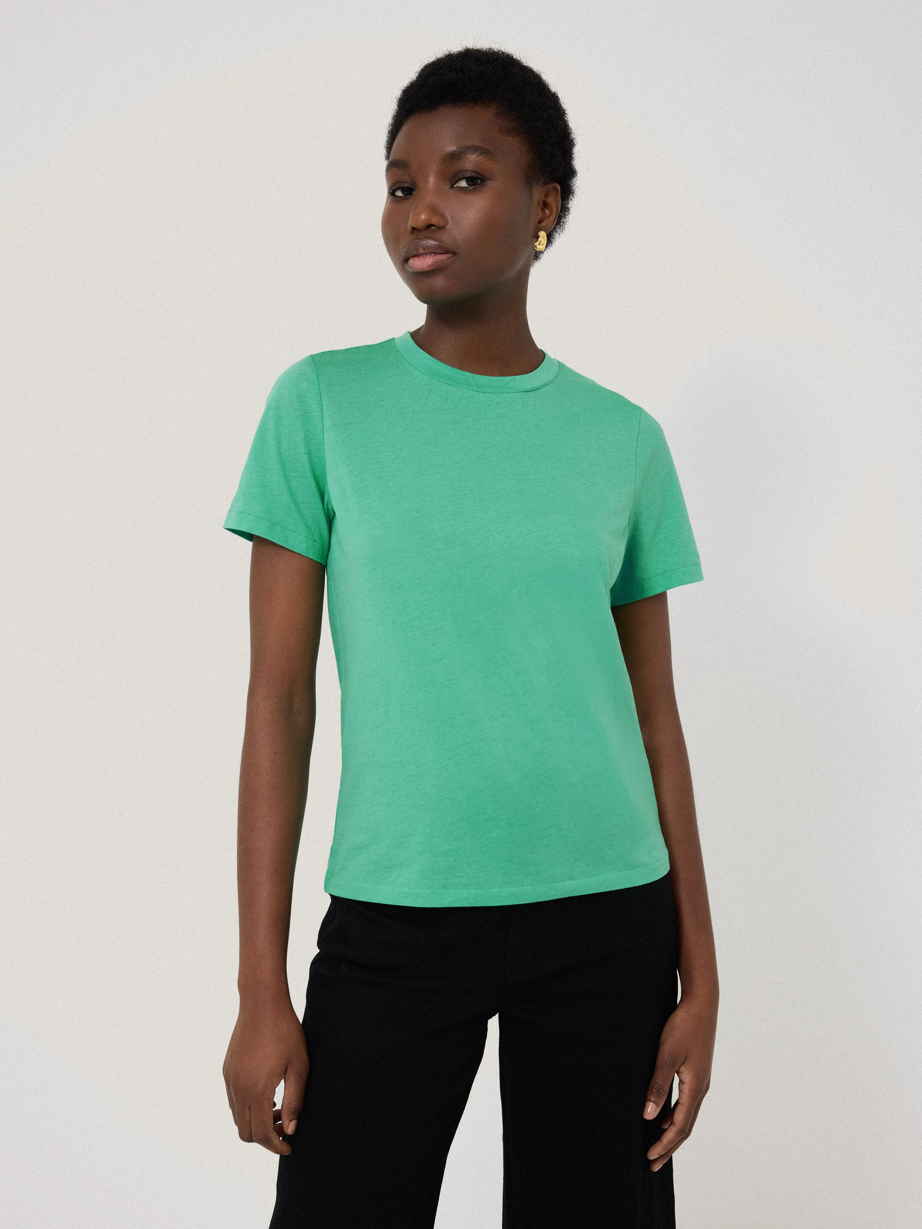 Supima Cotton Crew Neck Tee | Gemstone Green sold by Jigsaw