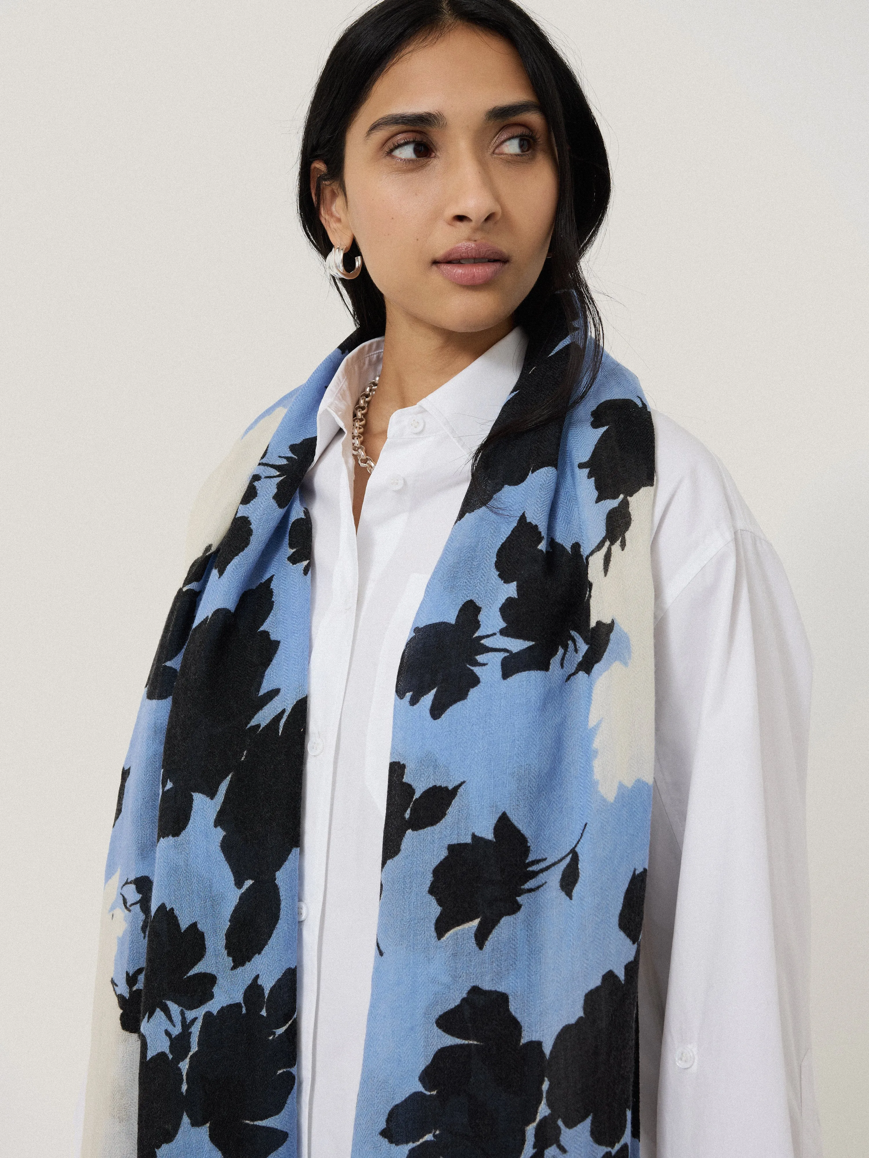 Outline Rose Wool Scarf | Blue sold by Jigsaw product image thumbnail 3