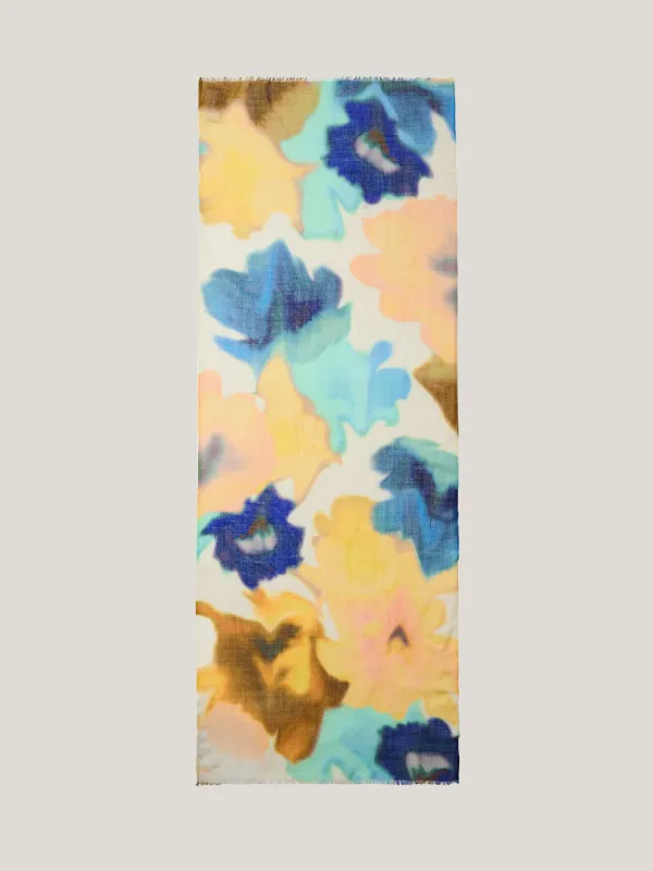 Sunset Floral Wool Silk Scarf | Green sold by Jigsaw