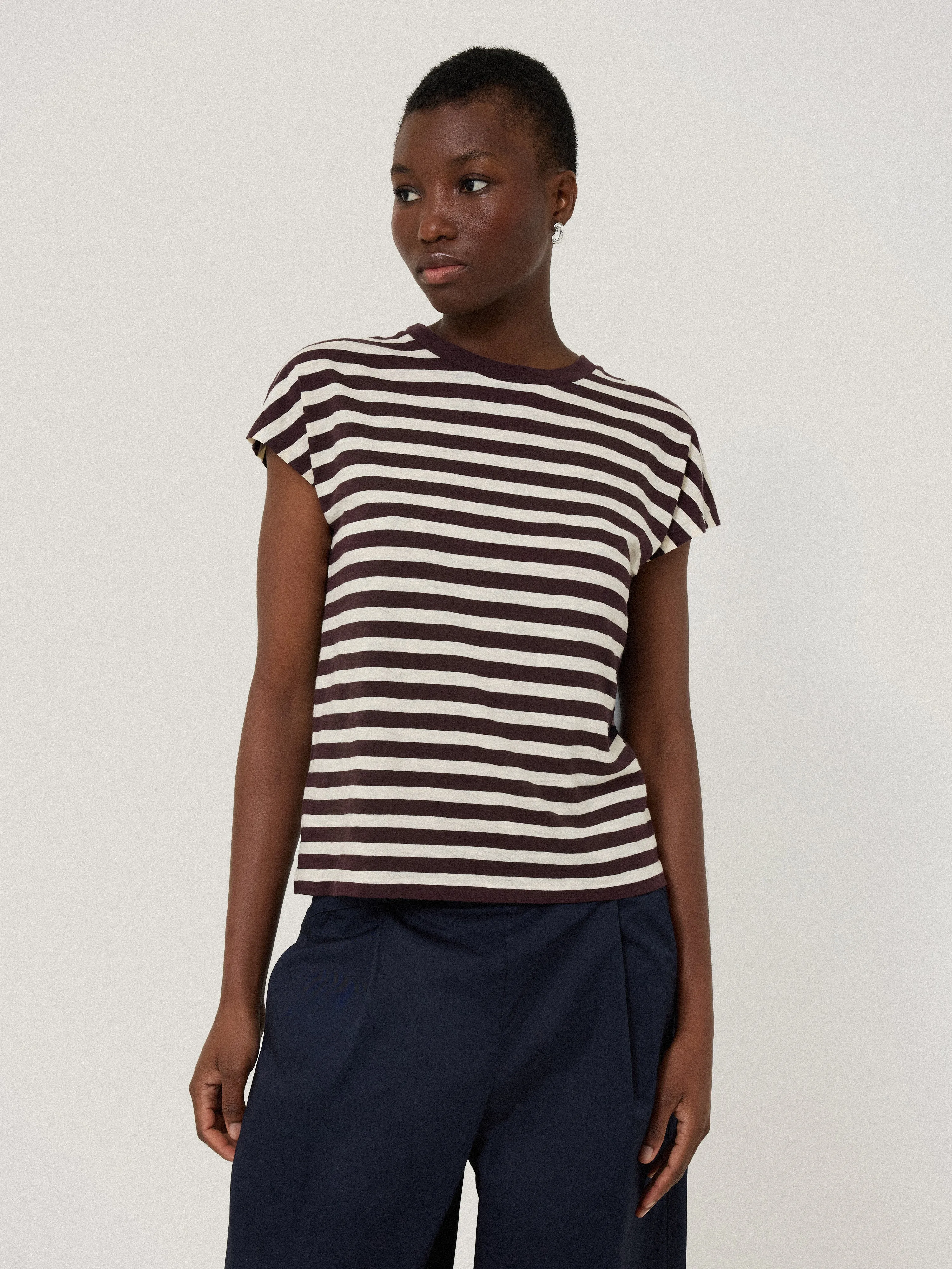 Cotton Slub Stripe Cap Sleeve Top | Oxblood sold by Jigsaw