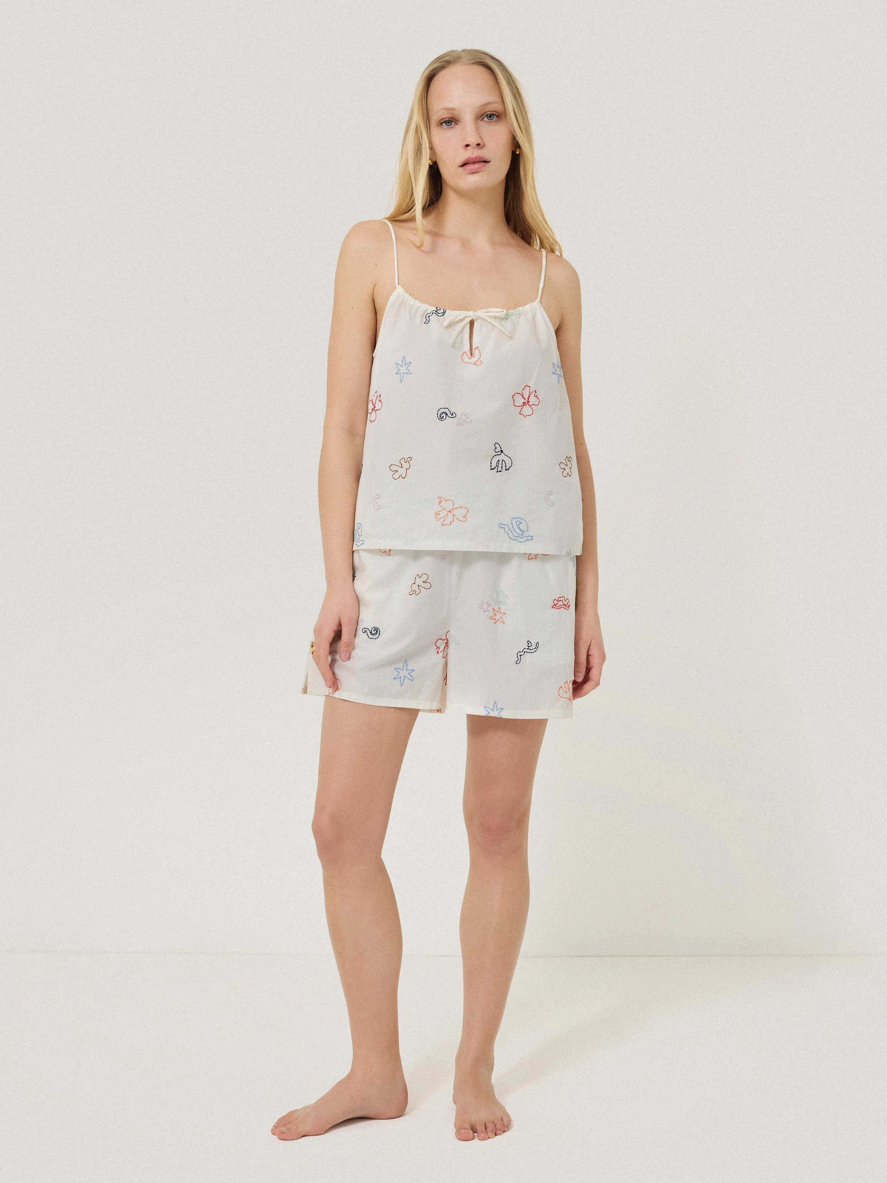 Abstract Kiss Embroidered Pyjama | White sold by Jigsaw