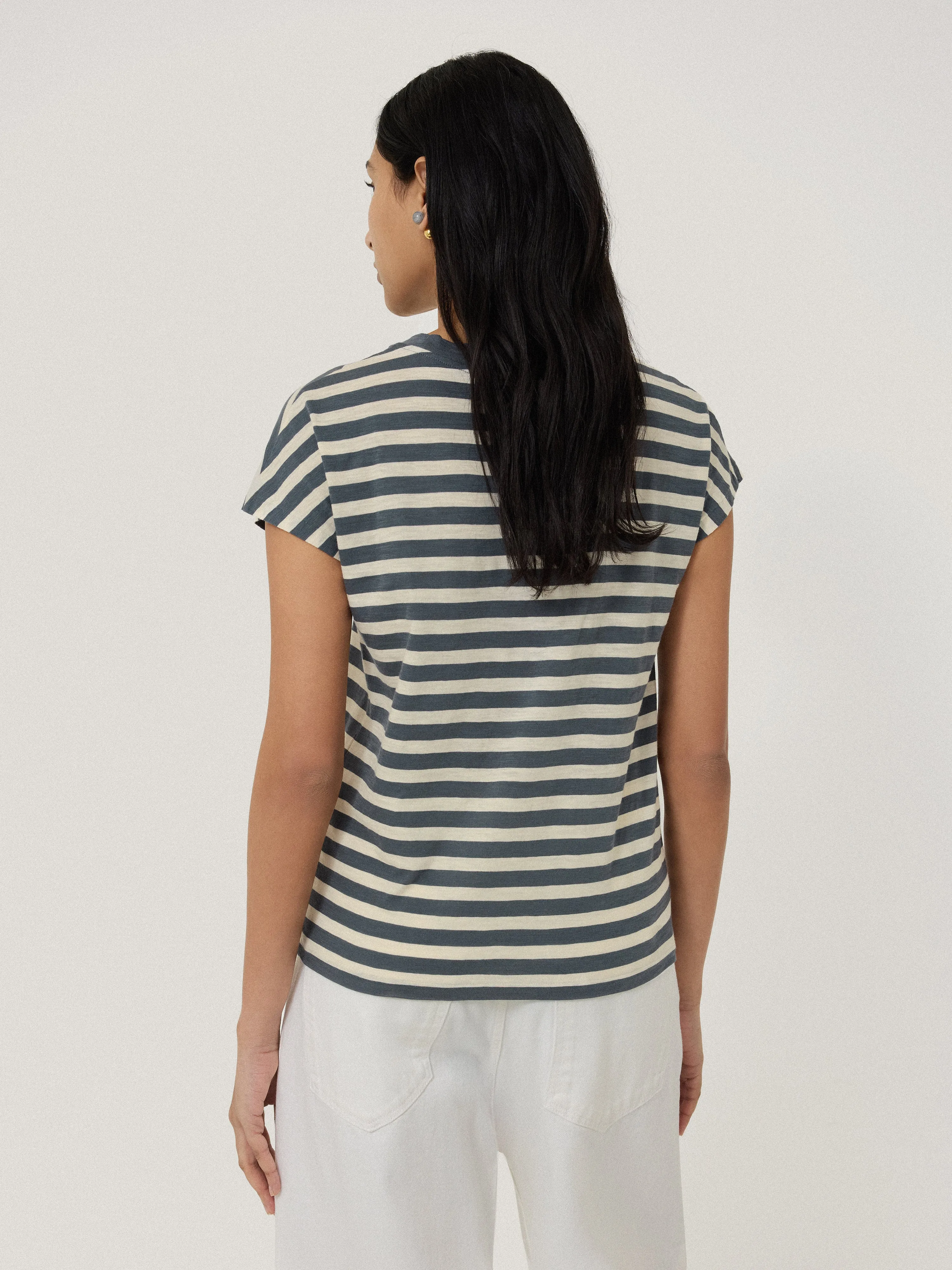 Cotton Slub Stripe Cap Sleeve Top | Grey sold by Jigsaw product image thumbnail 4