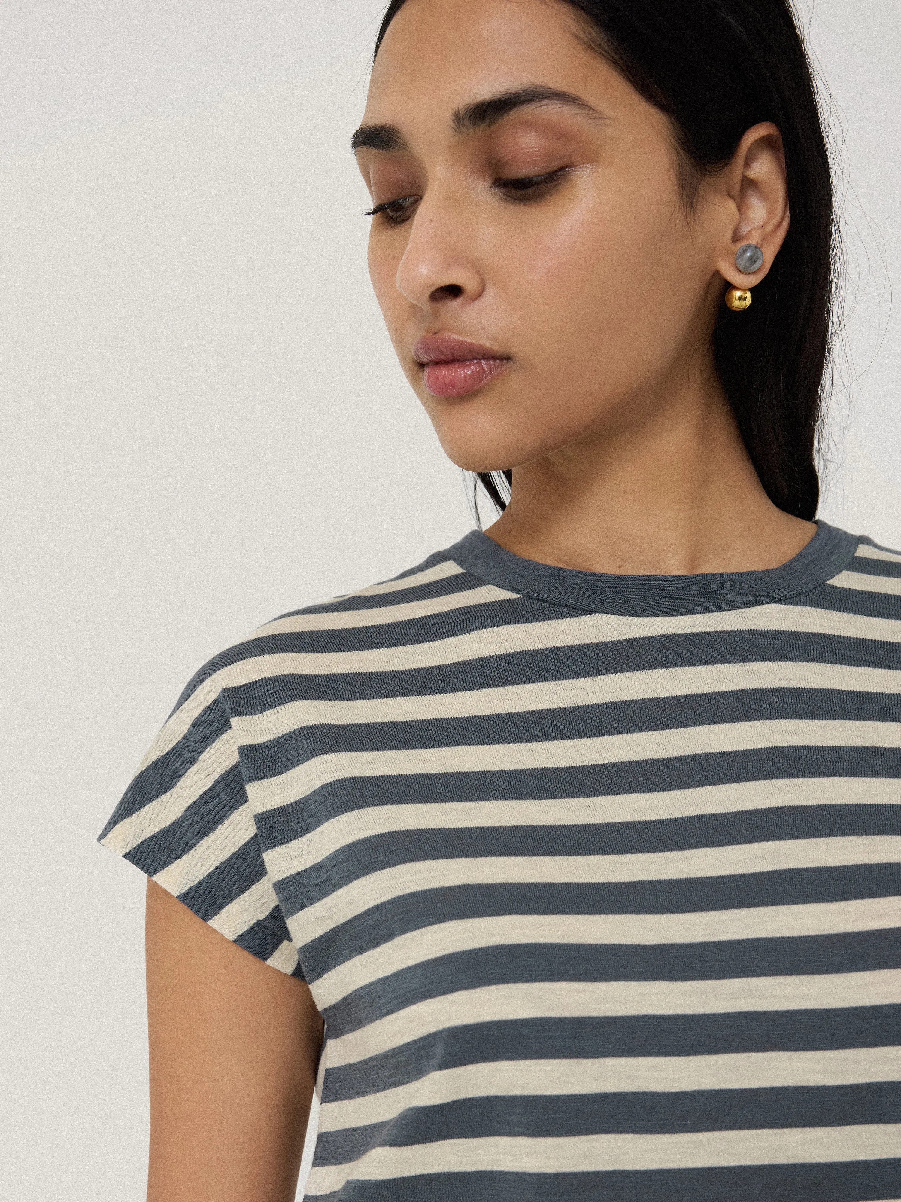 Cotton Slub Stripe Cap Sleeve Top | Grey sold by Jigsaw product image thumbnail 3