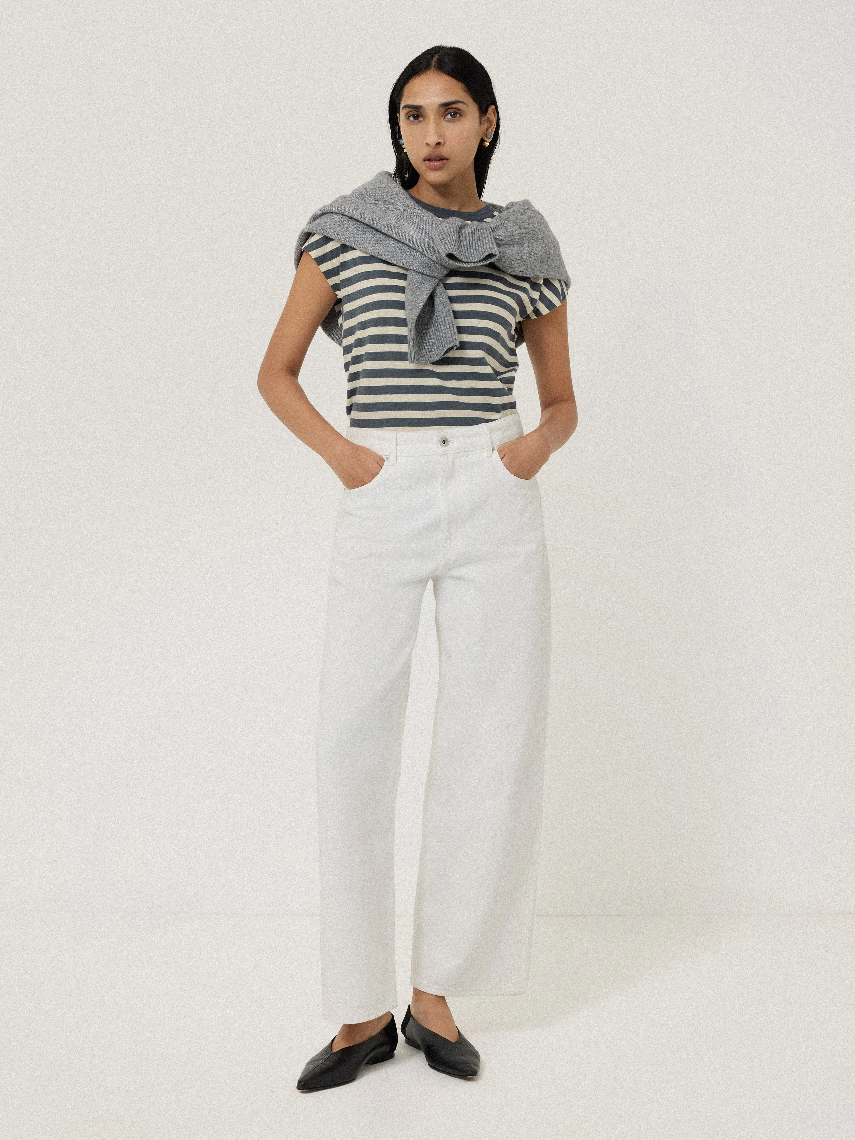 Cotton Slub Stripe Cap Sleeve Top | Grey sold by Jigsaw product image thumbnail 2