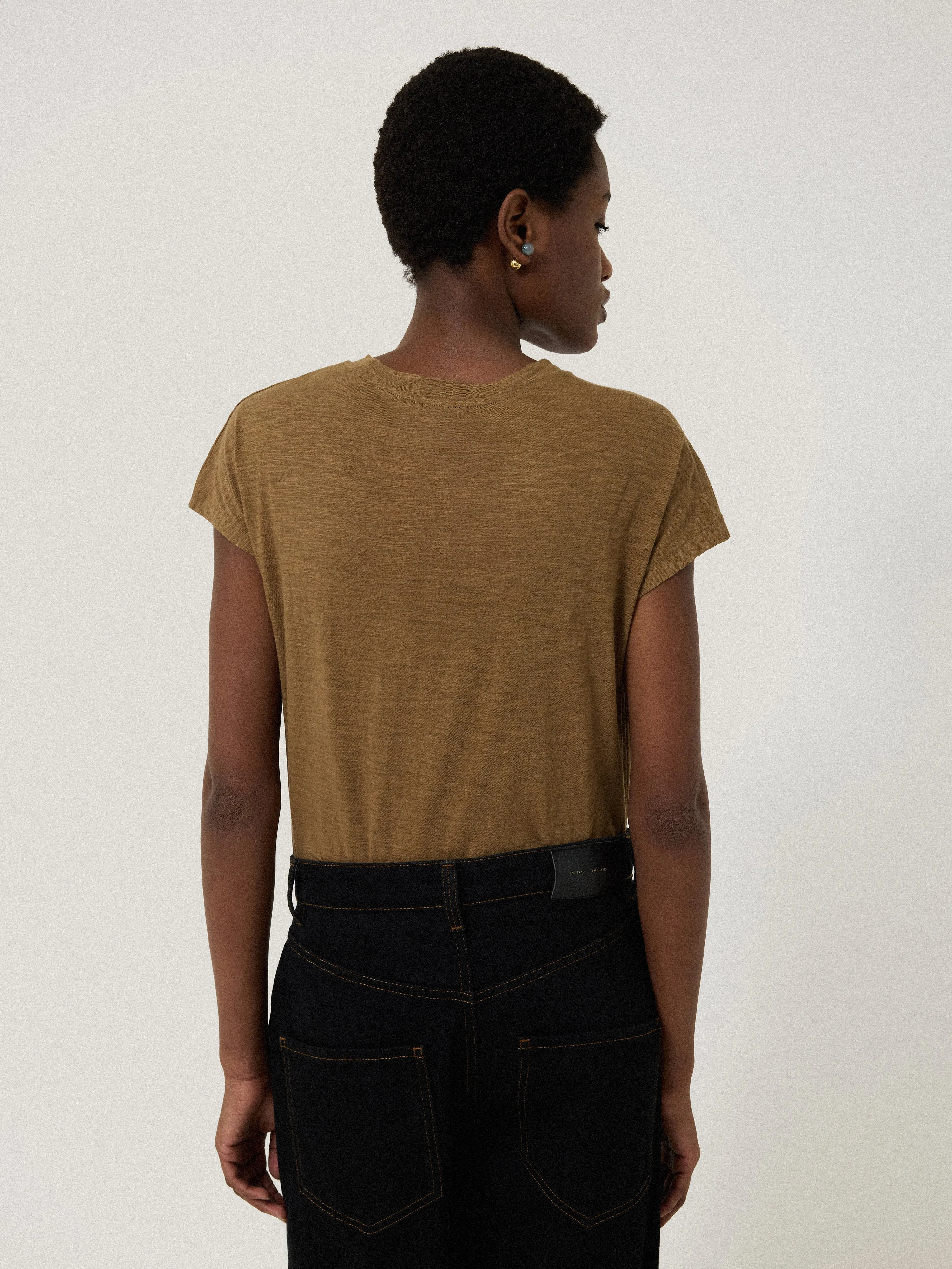 Harlech Cap Sleeve Top | Khaki sold by Jigsaw product image thumbnail 4